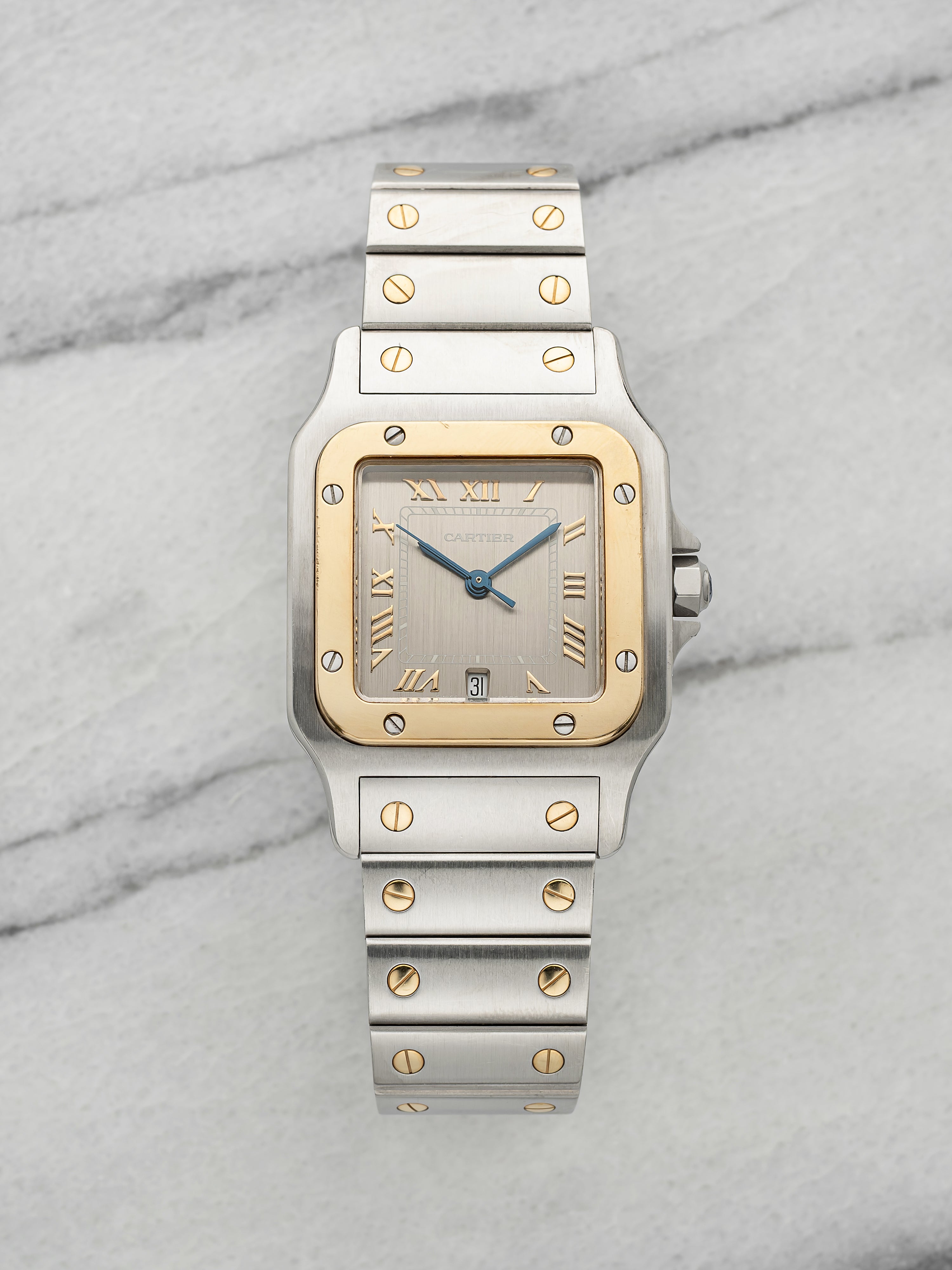 Vintage 1990s Cartier Santos Galbee 1567 Two-Tone Grey Dial Quartz 29mm
