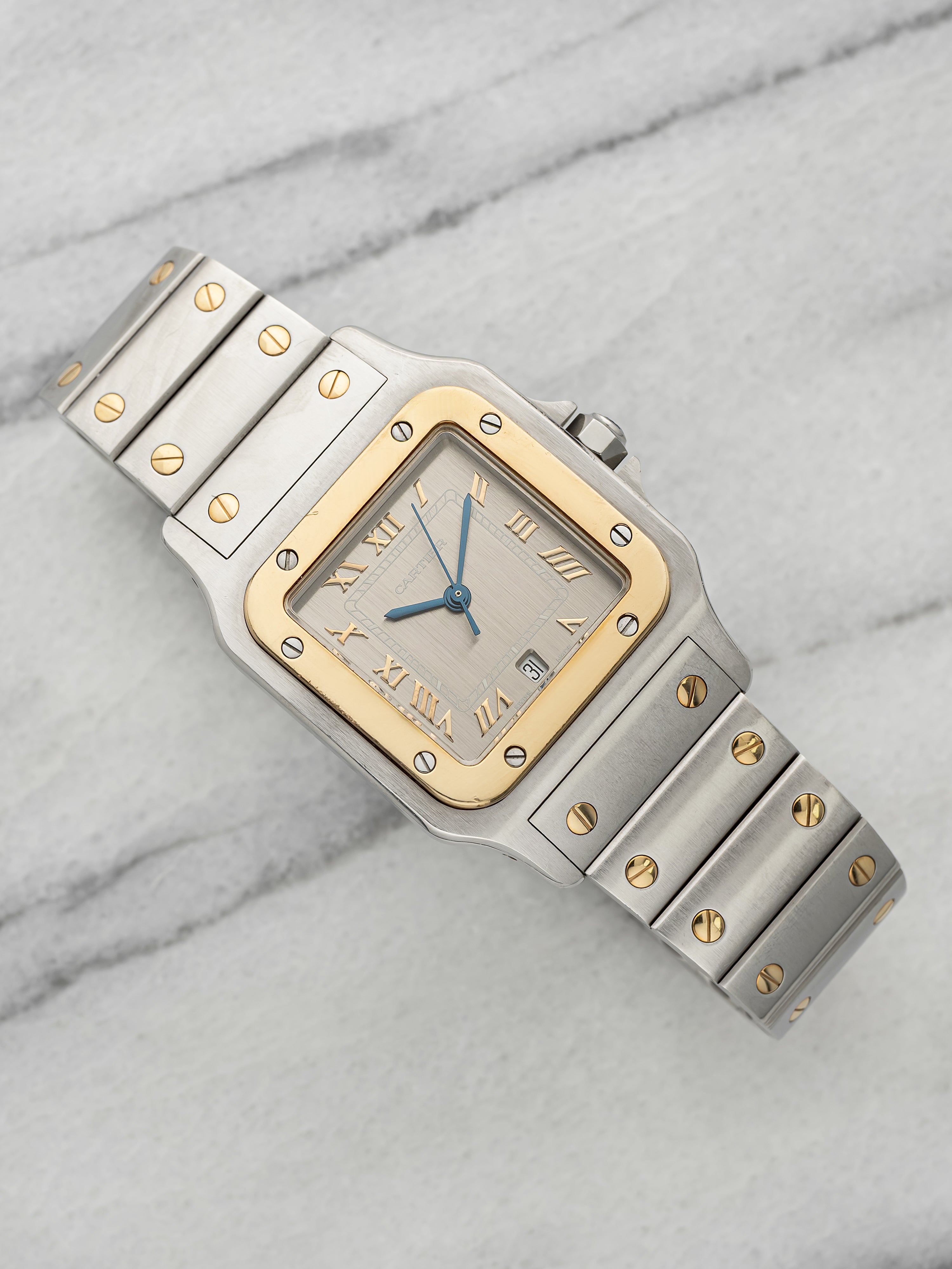 Vintage 1990s Cartier Santos Galbee 1567 Two-Tone Grey Dial Quartz 29mm