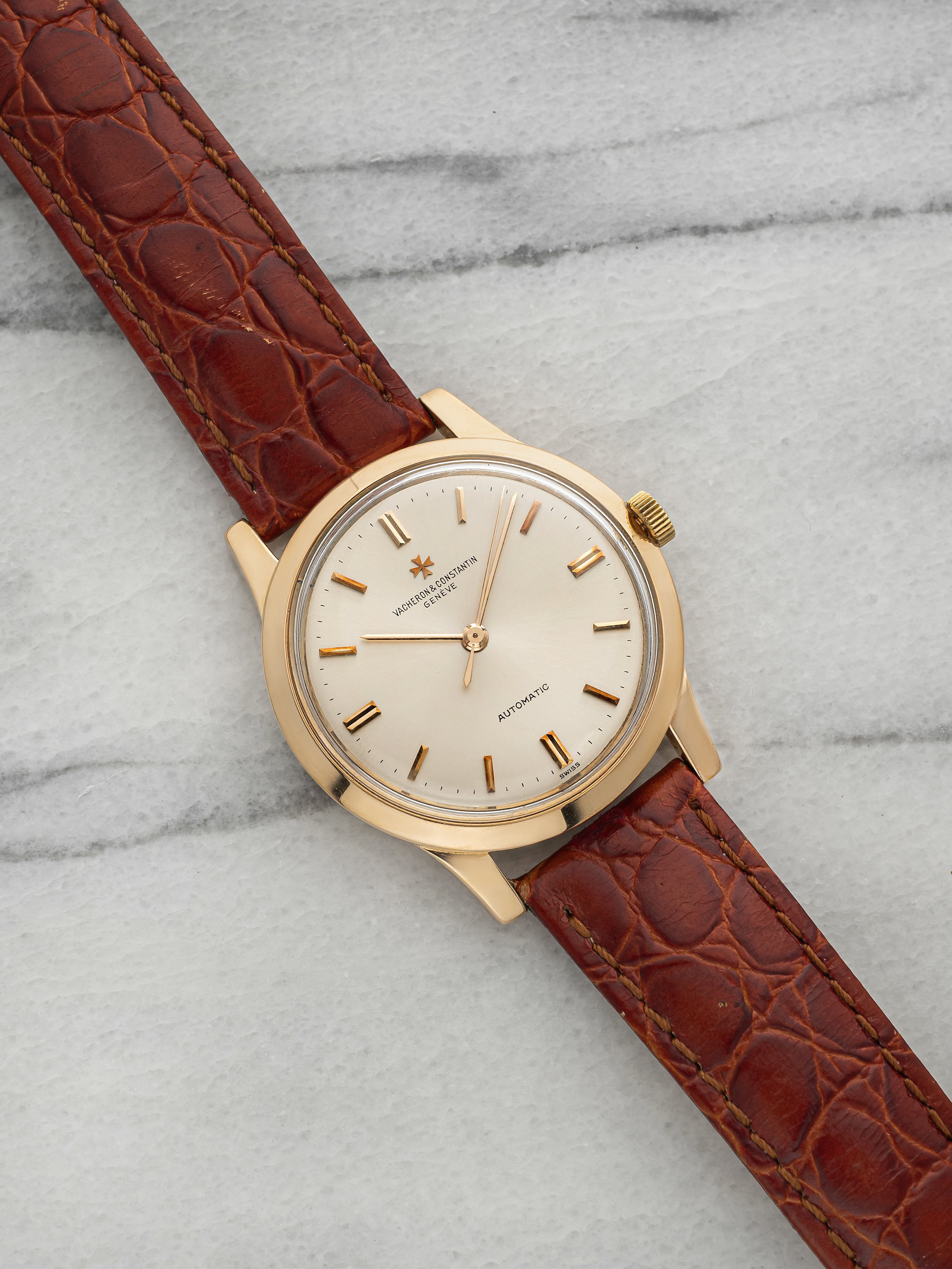 Vintage 1960s Vacheron Constantin 6378 18K Rose Gold Silver Dial Auto 35mm
