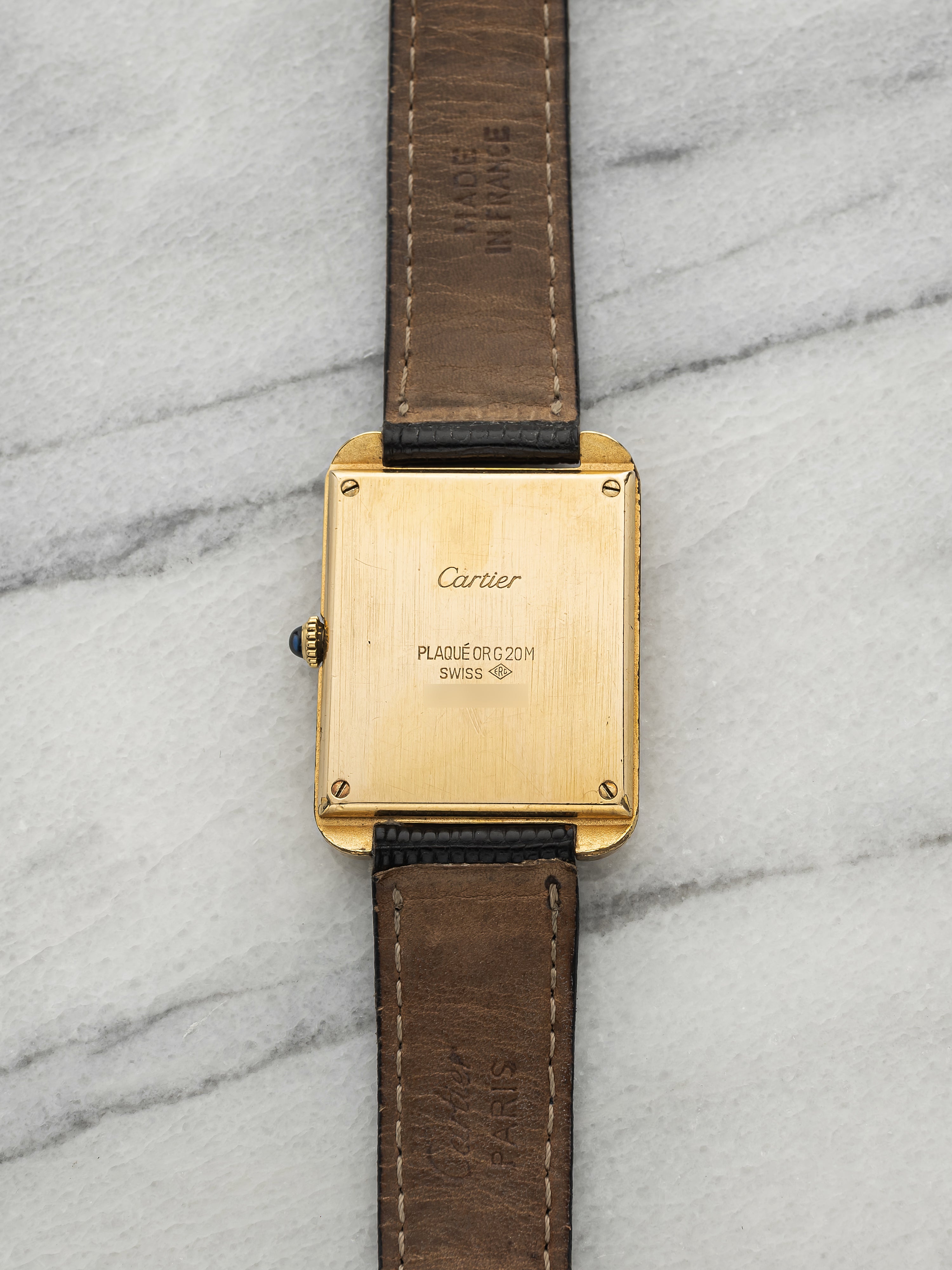 Vintage 1970s Cartier "New York" Jumbo Tank Gold Plated Black Dial Manual 28mm