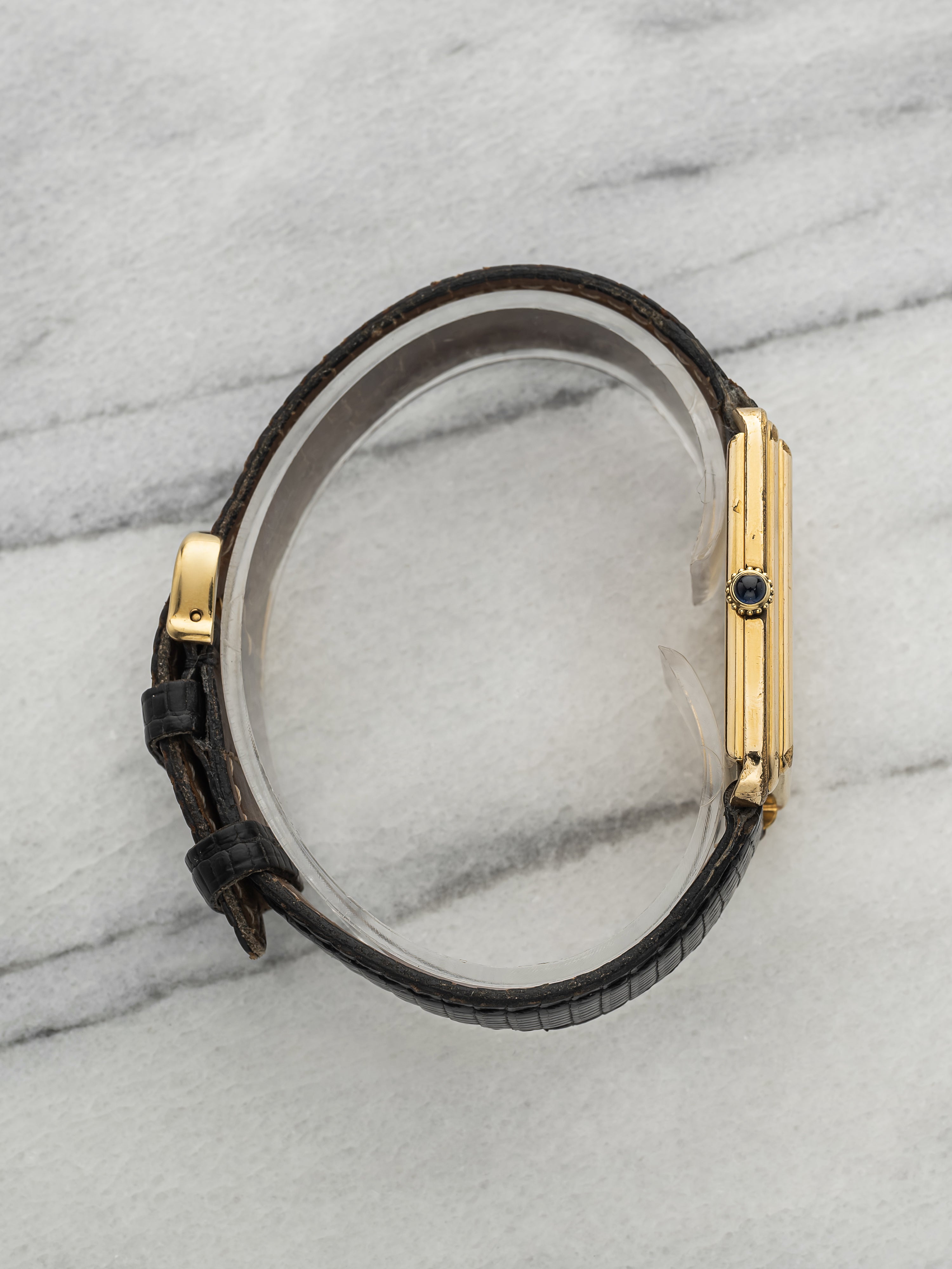 Vintage 1970s Cartier "New York" Jumbo Tank Gold Plated Black Dial Manual 28mm