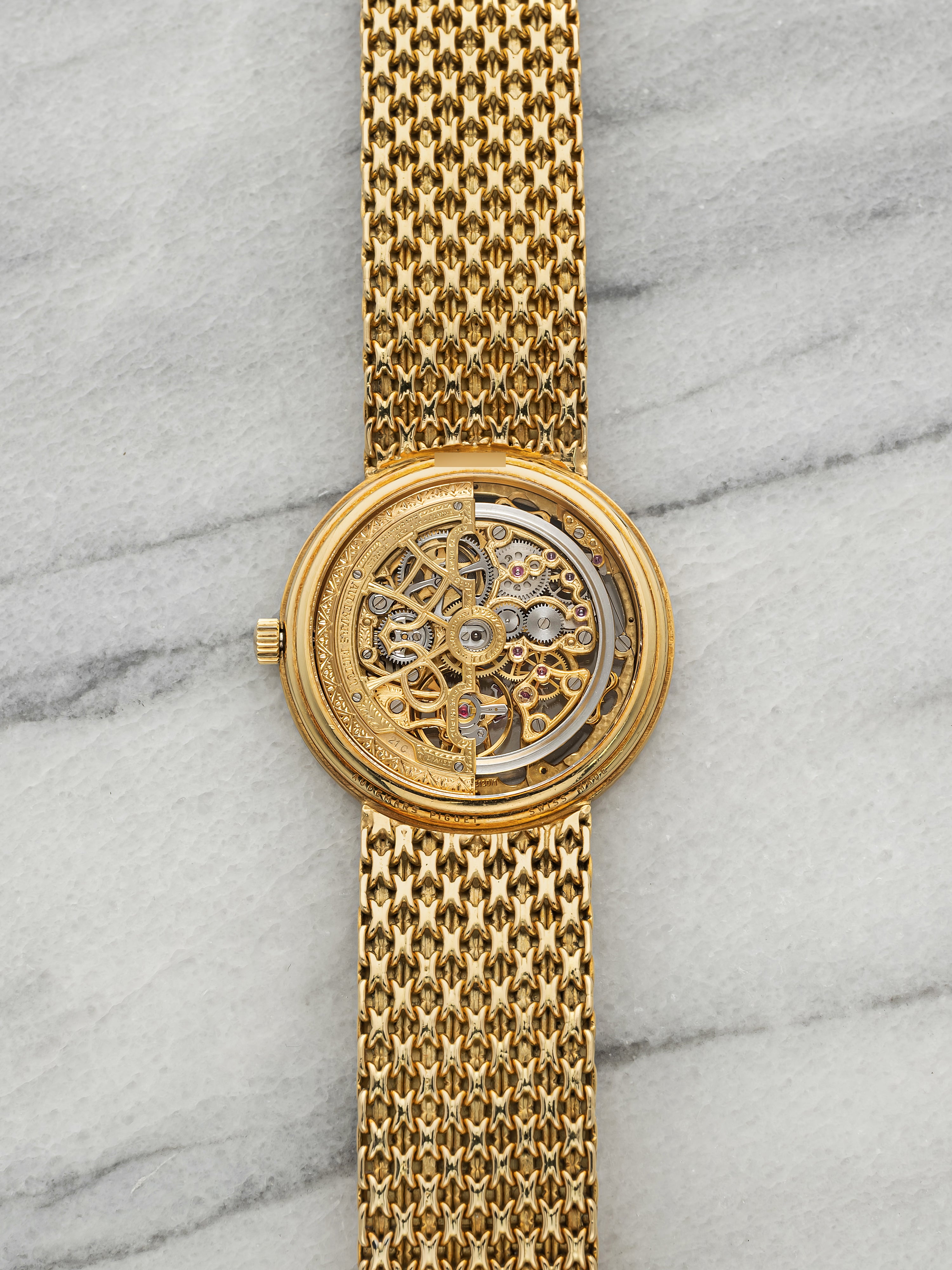 Vintage 1990s Audemars Piguet 4232BA 18K Yellow Gold Skeleton Dial Auto 35mm