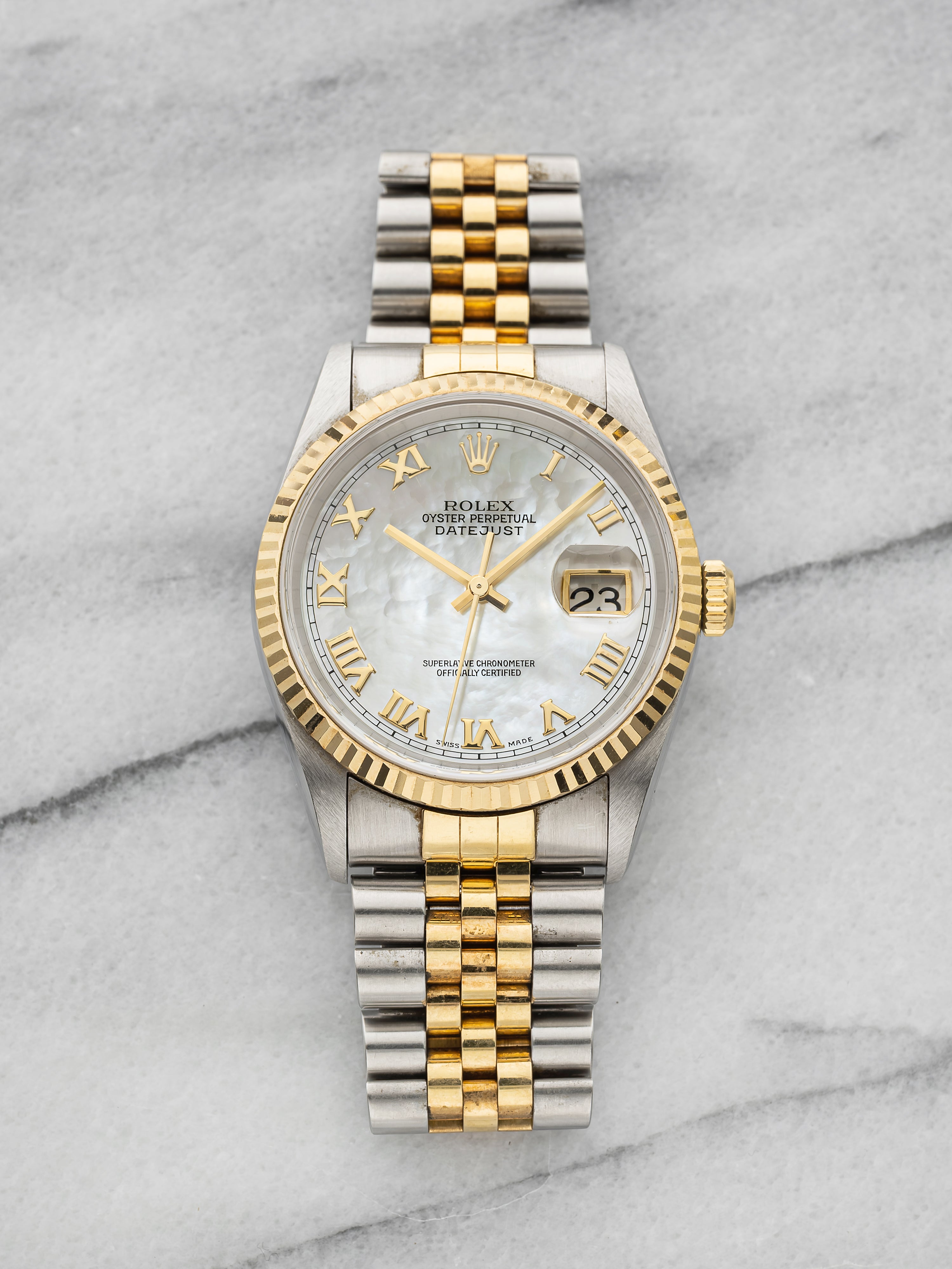 ロレックス16233 純正コマ2コマ 1997 Rolex Datejust 16233 – Two-Tone Mother of Pearl Roman Dial
