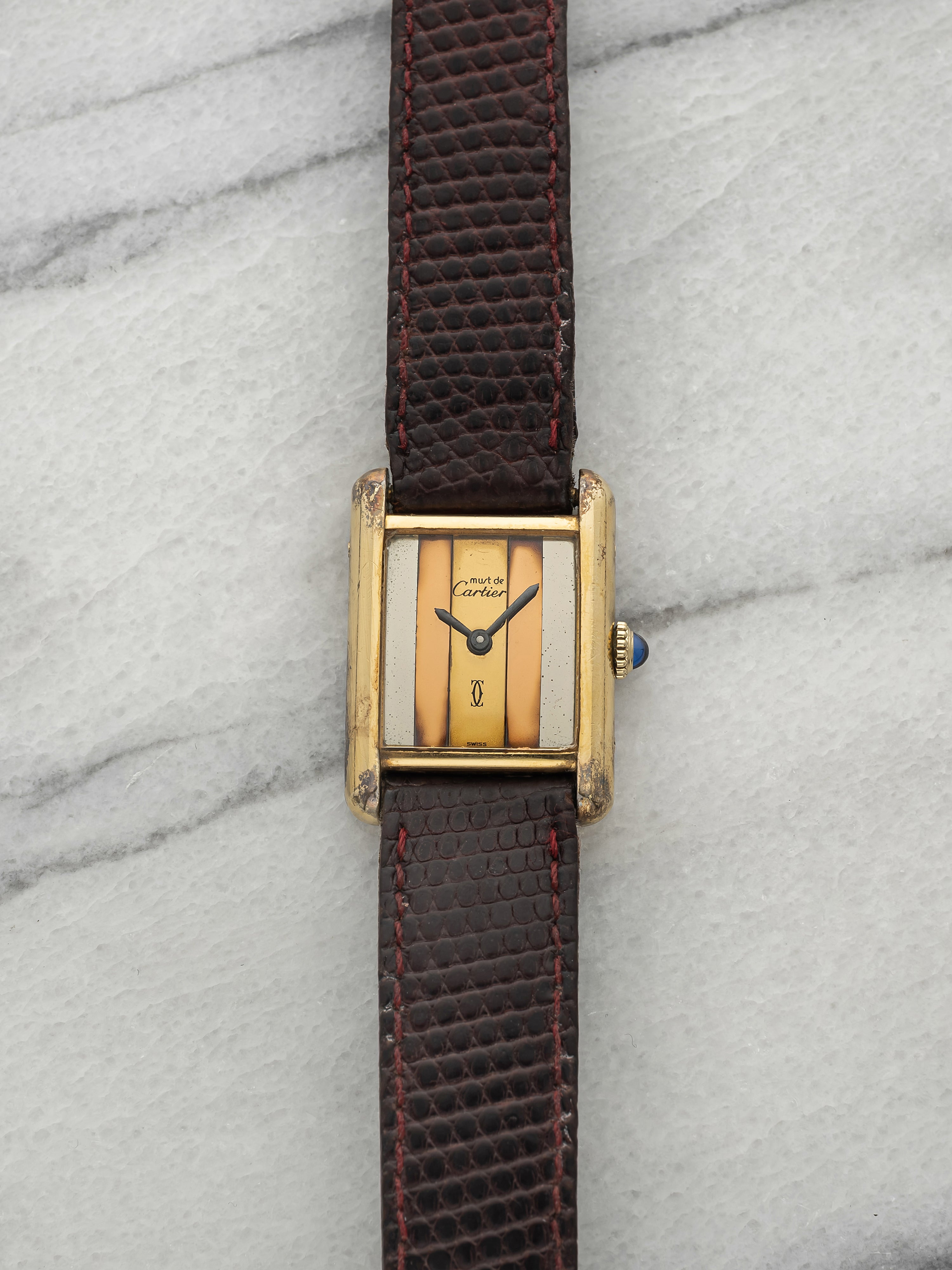 Vintage 1970s Cartier Lady Must Tank Vermeil Trinity Dial Manual 23mm