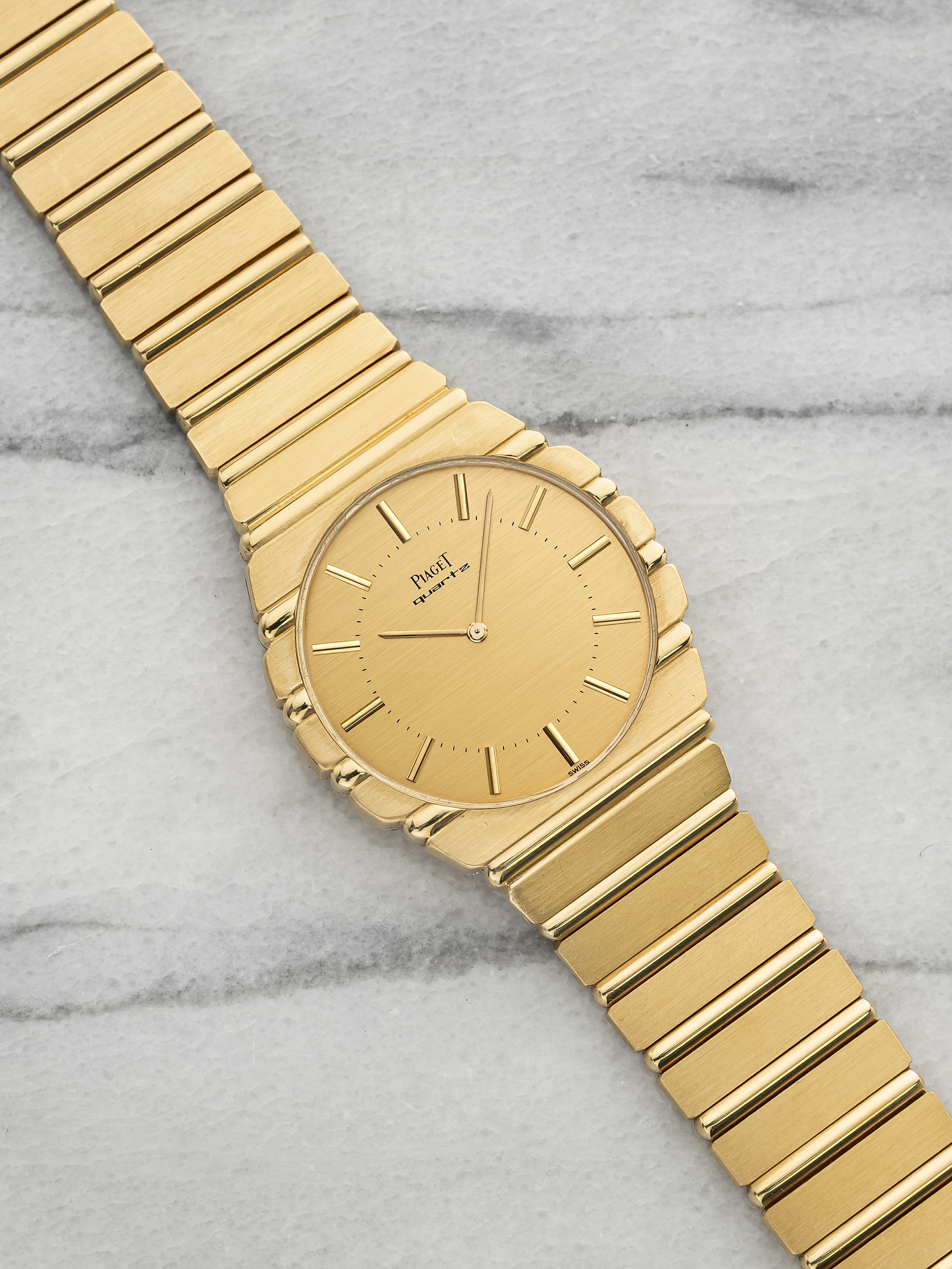 Vintage 1980s Piaget Polo 7661 C 701 18K Yellow Gold Gadroon Dial Quartz 34mm