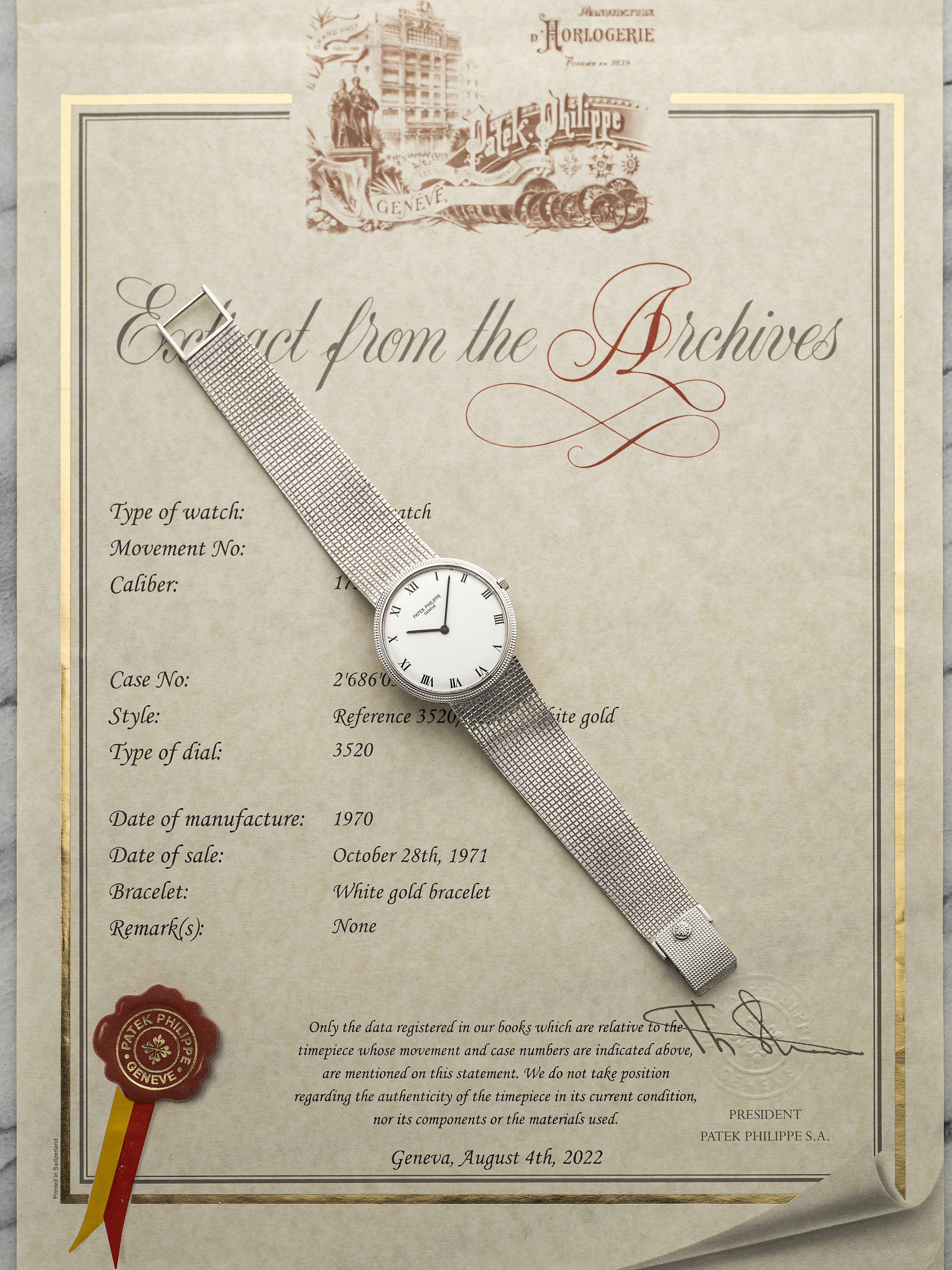 Vintage 1970 Patek Philippe Calatrava 3520 18K WG White Roman Dial Manual 33mm