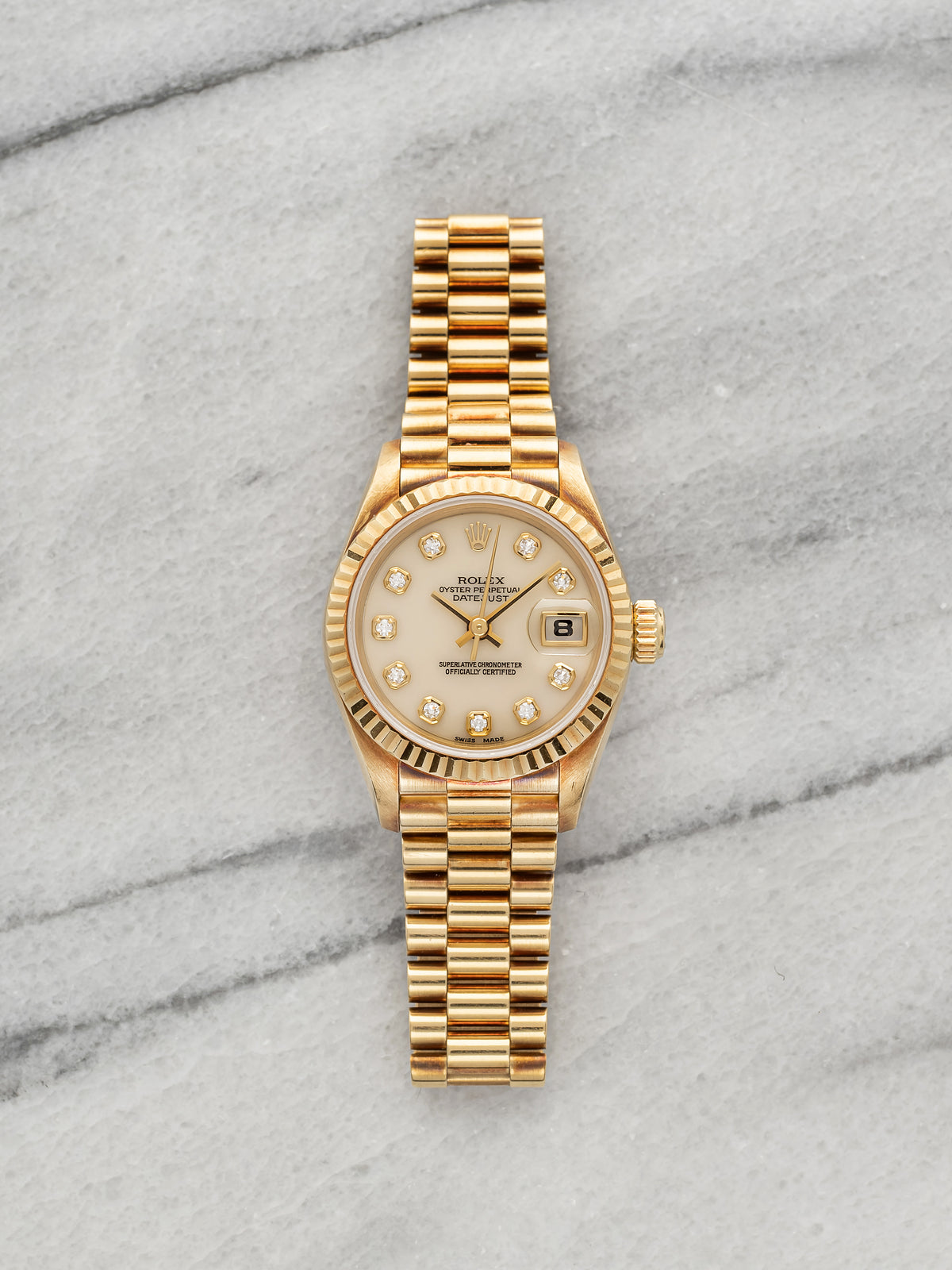 Vintage 1996 Rolex Lady Datejust 69178 18K YG Cachalong Stone Diamond Dial 26mm
