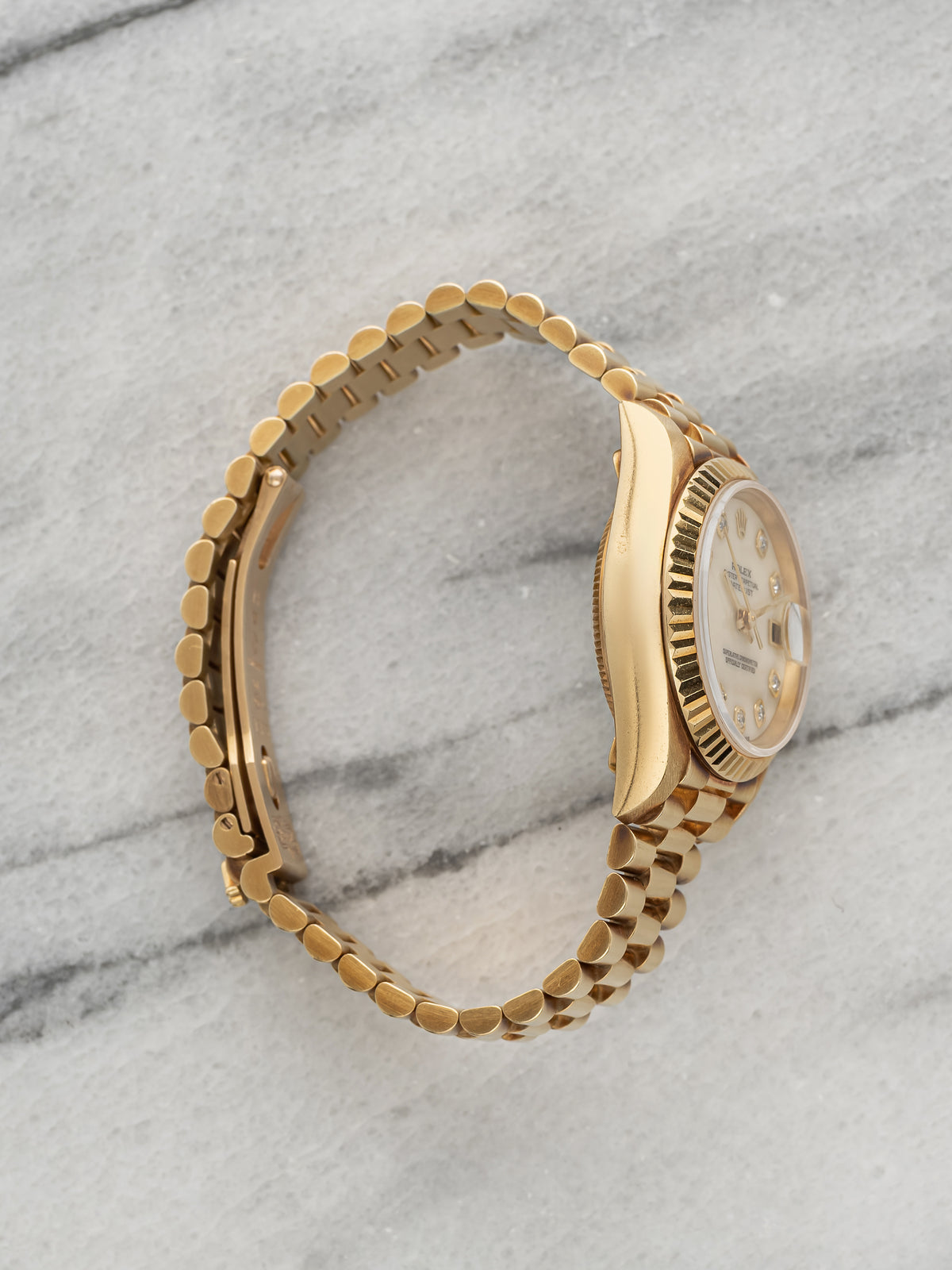 Vintage 1996 Rolex Lady Datejust 69178 18K YG Cachalong Stone Diamond Dial 26mm