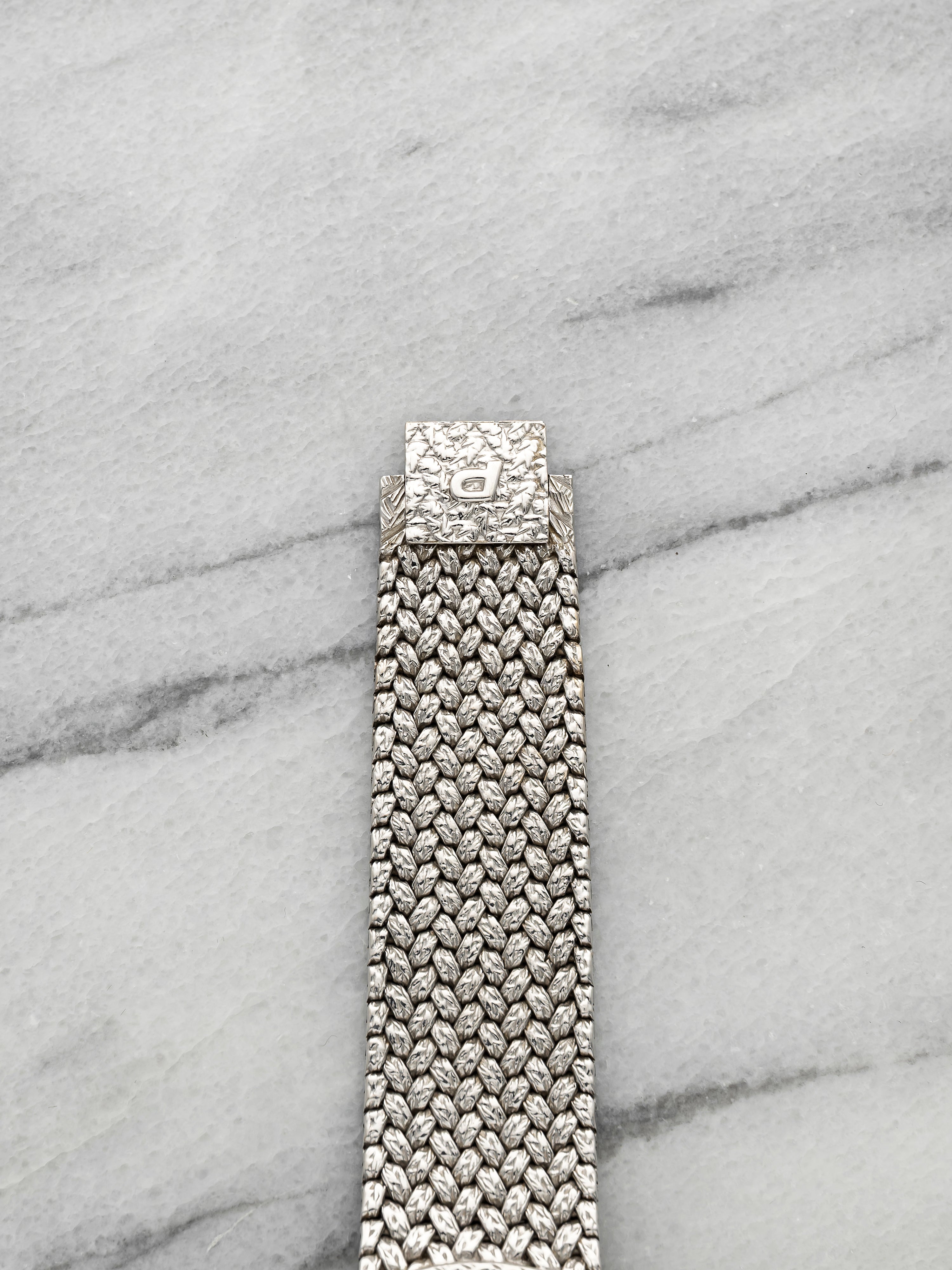 Vintage 1980s Piaget 12343D2 18K White Gold Hawkeye Diamond Dial Auto 34mm