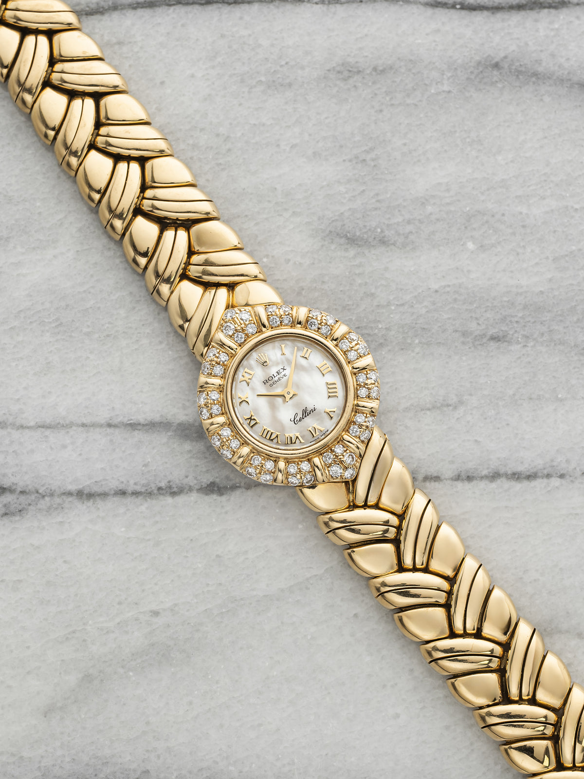 Vintage 1990s Rolex Lady Cellini 2708 18K YG Mother of Pearl Diamond Manual 27mm