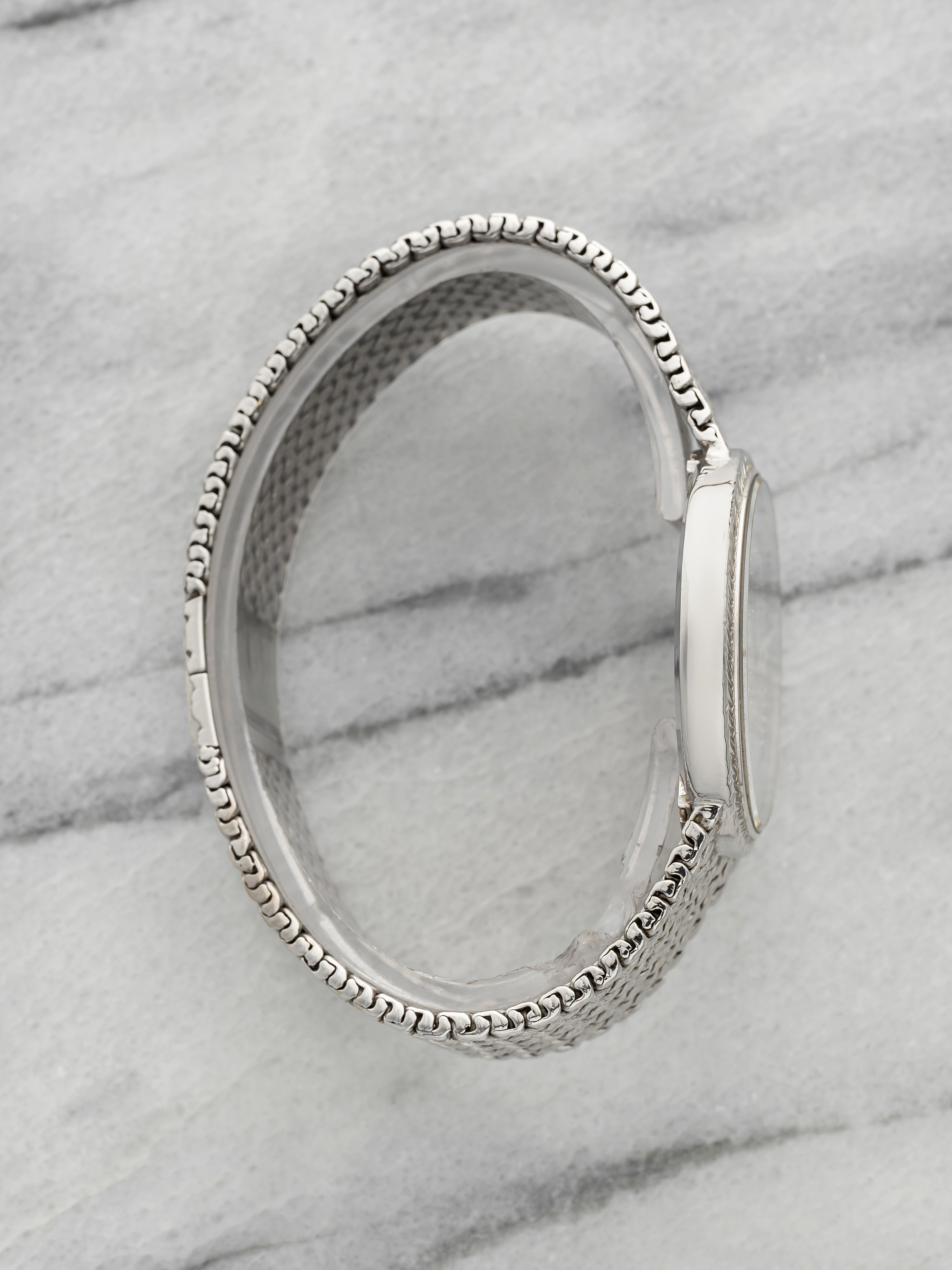 Vintage 1980s Piaget 12343D2 18K White Gold Hawkeye Diamond Dial Auto 34mm