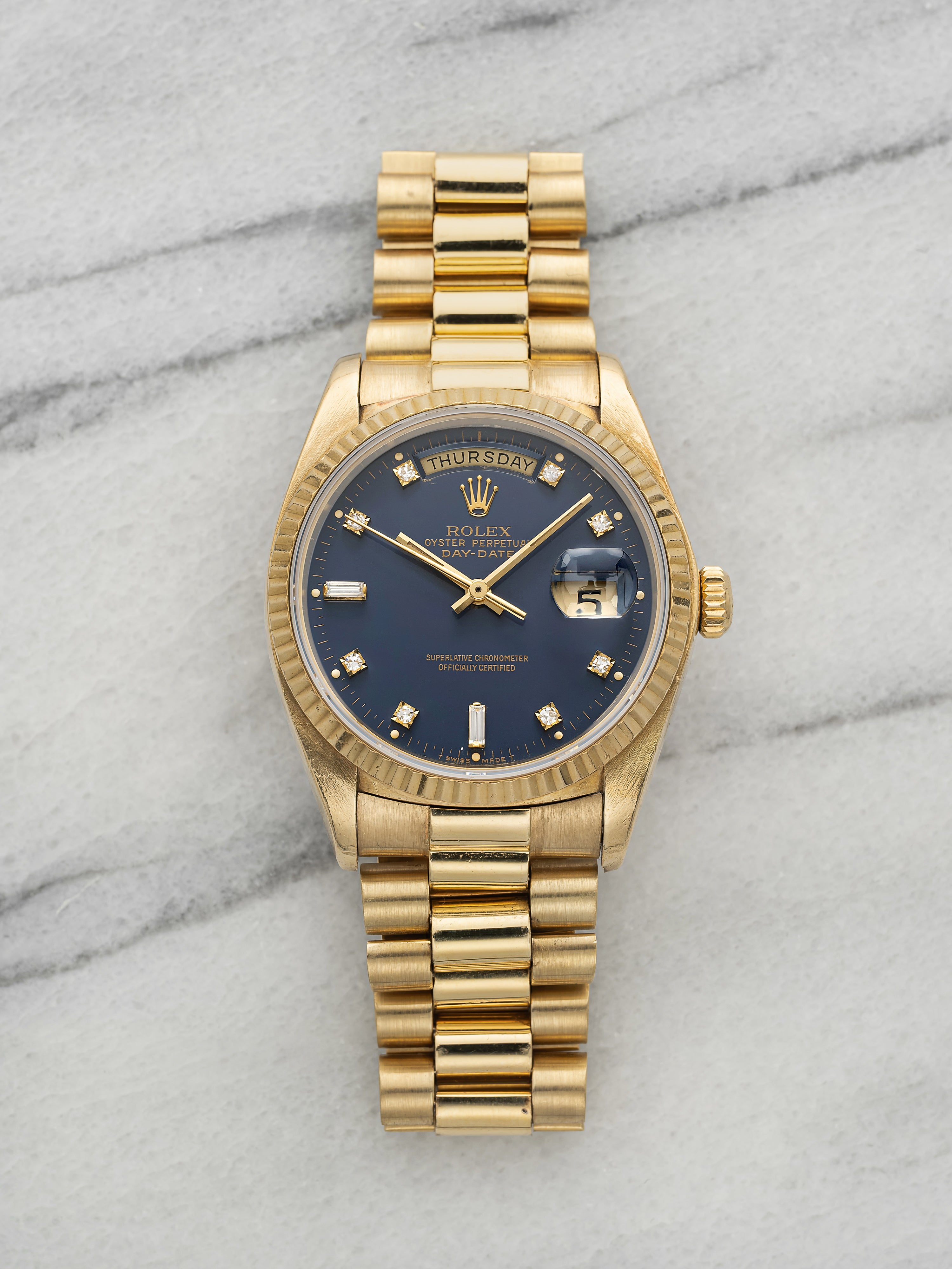 Vintage 1979 Rolex Day-Date 18038 18K Yellow Gold Purple Diamond Dial Auto 36mm