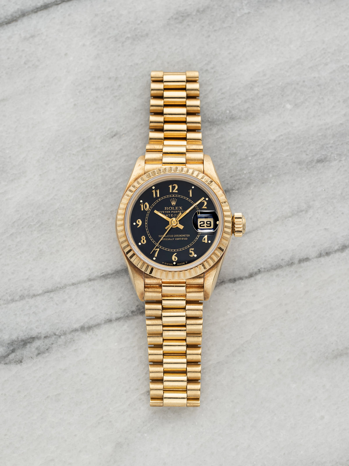 Vintage 1986 Rolex Lady-Datejust 69178 18K YG Blue Boiler Gauge Dial Auto 26mm