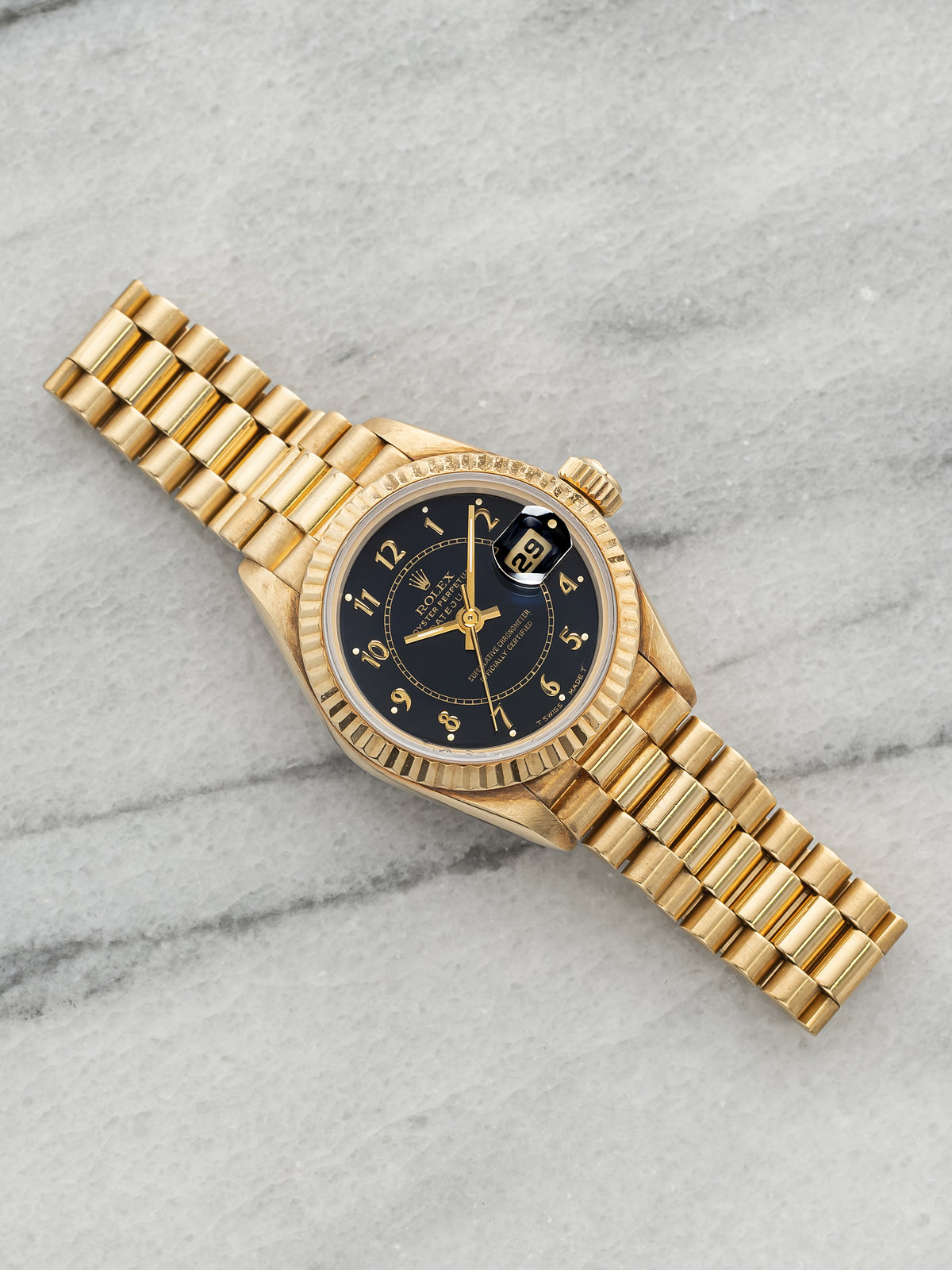 Vintage 1986 Rolex Lady-Datejust 69178 18K YG Blue Boiler Gauge Dial Auto 26mm