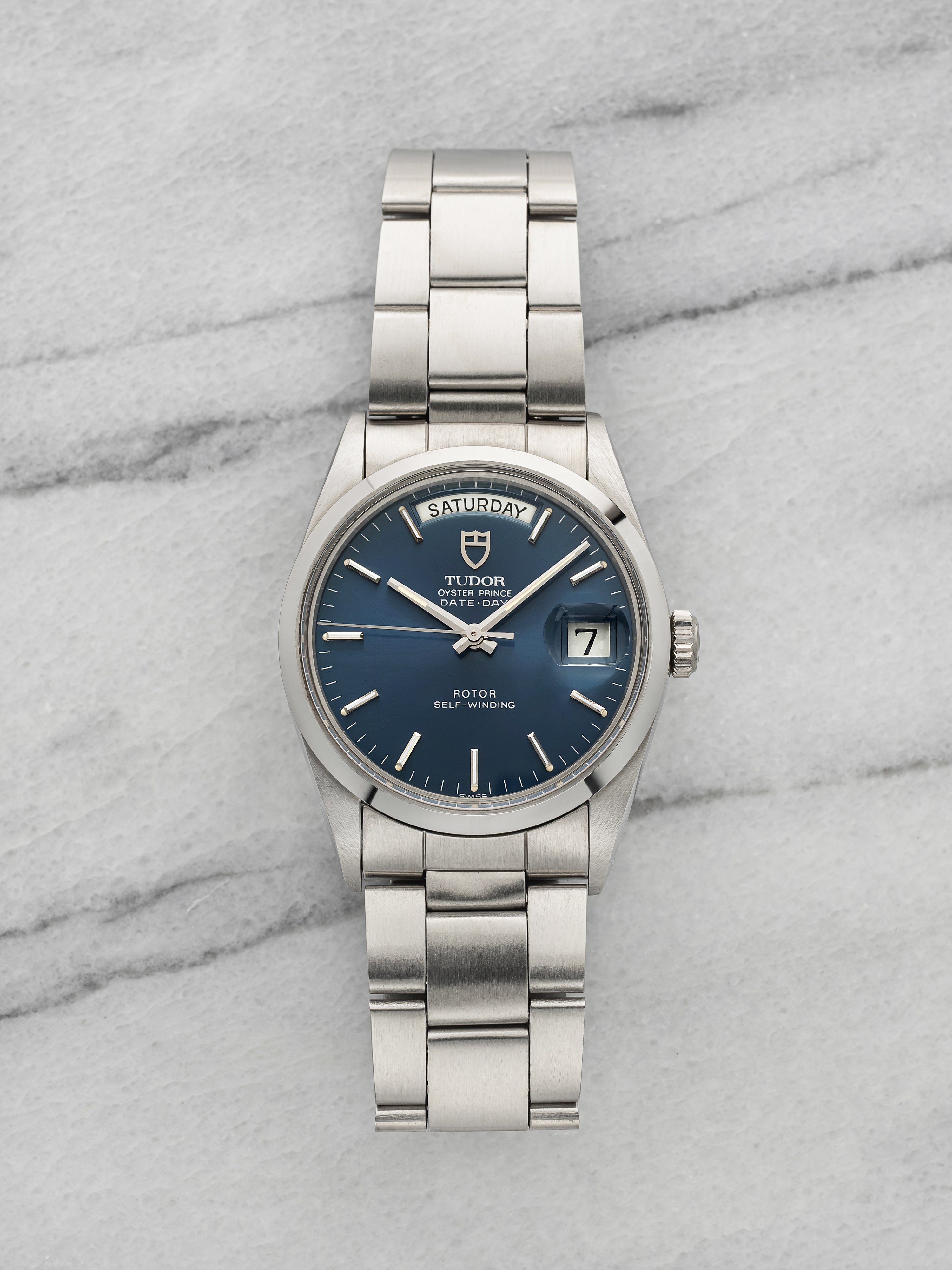 1982 Tudor Prince Date-Day 94500 Stainless Steel Blue Sunburst Dial Auto 36mm