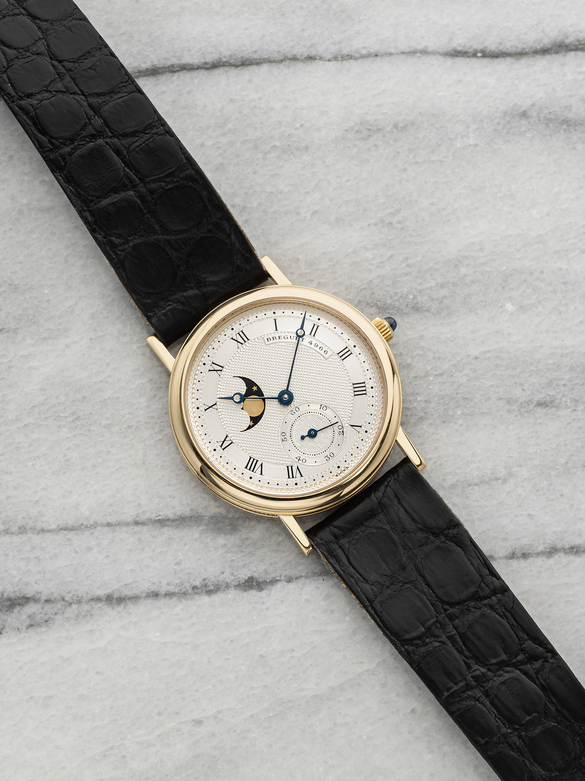 Vintage 1990s Breguet Classique Moonphase 3300 18K YG Silver Dial Manual 33mm