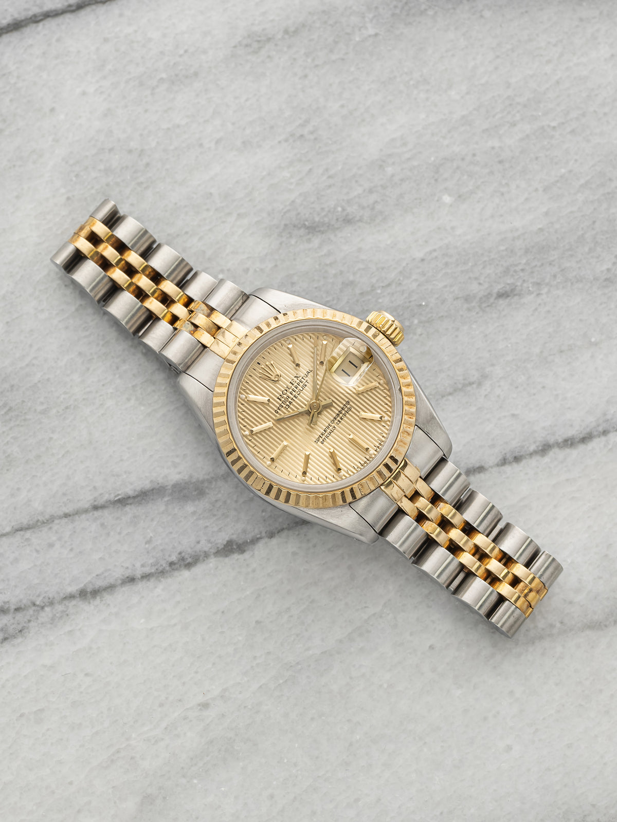 Vintage 1989 Rolex Lady Datejust 69173 Two-Tone Champagne Tapestry Auto 26mm