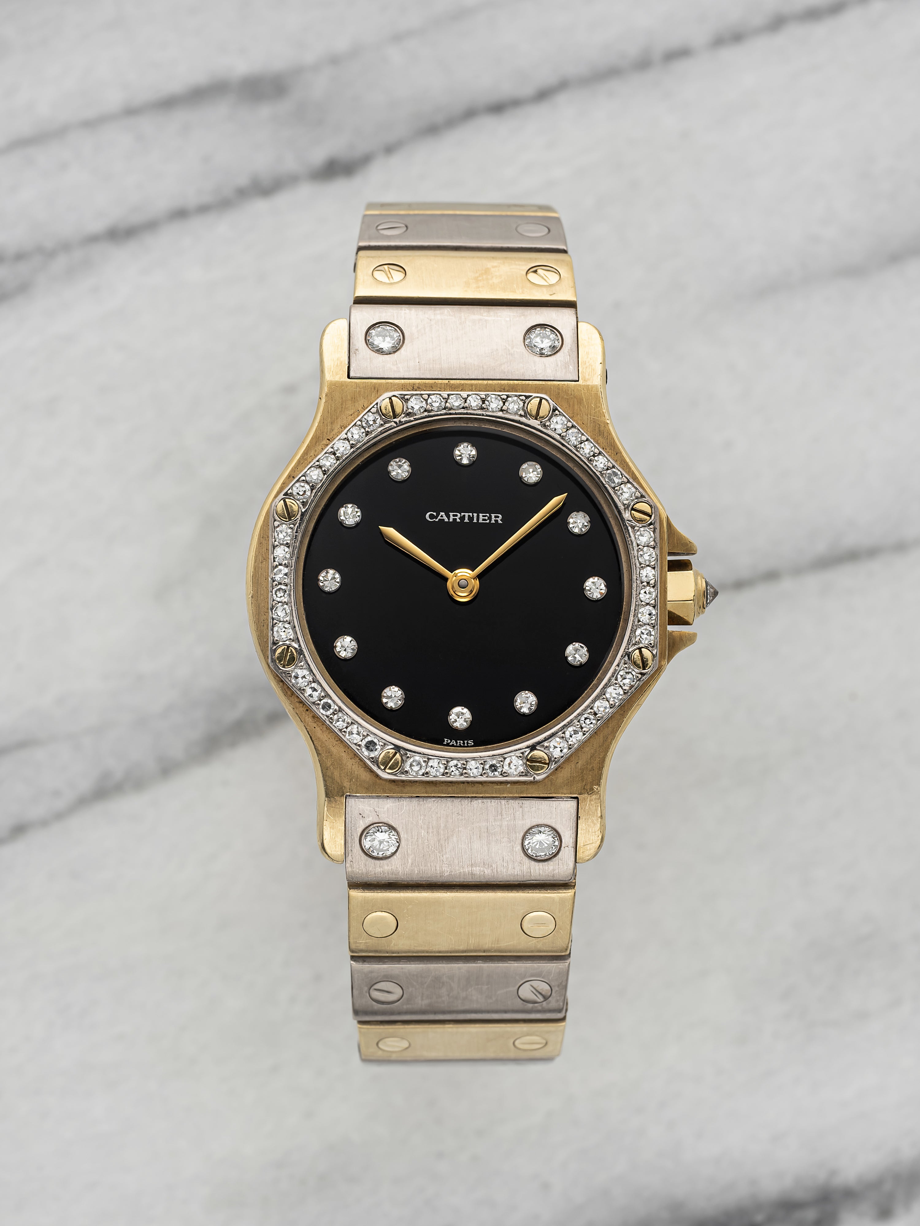 Cartier Lady Santos Octagon 2965 - Two-Tone Black Onyx Diamond Dial