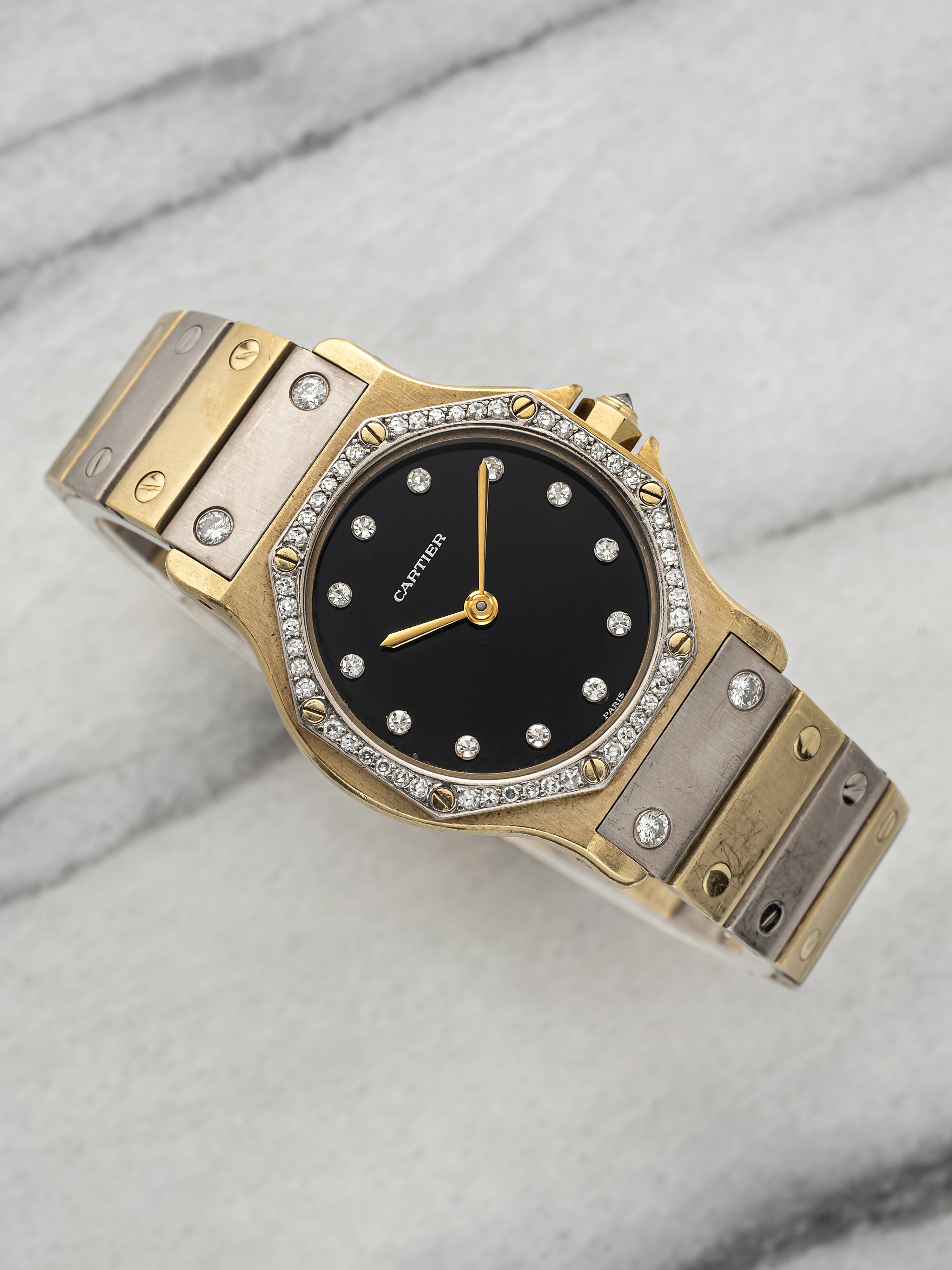Cartier Lady Santos Octagon 2965 - Two-Tone Black Onyx Diamond Dial