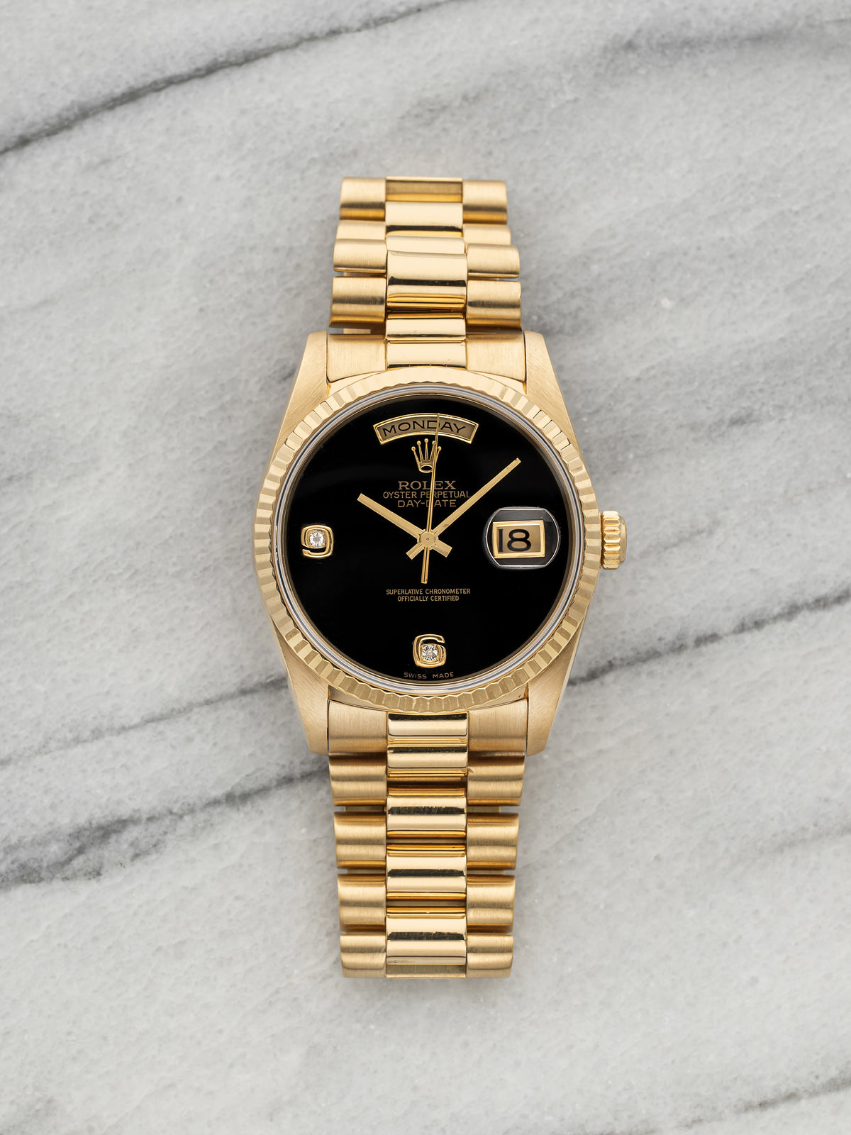 Vintage 1996 Rolex Day-Date President 18238 18K YG Onyx Stone Diamond Dial 36mm