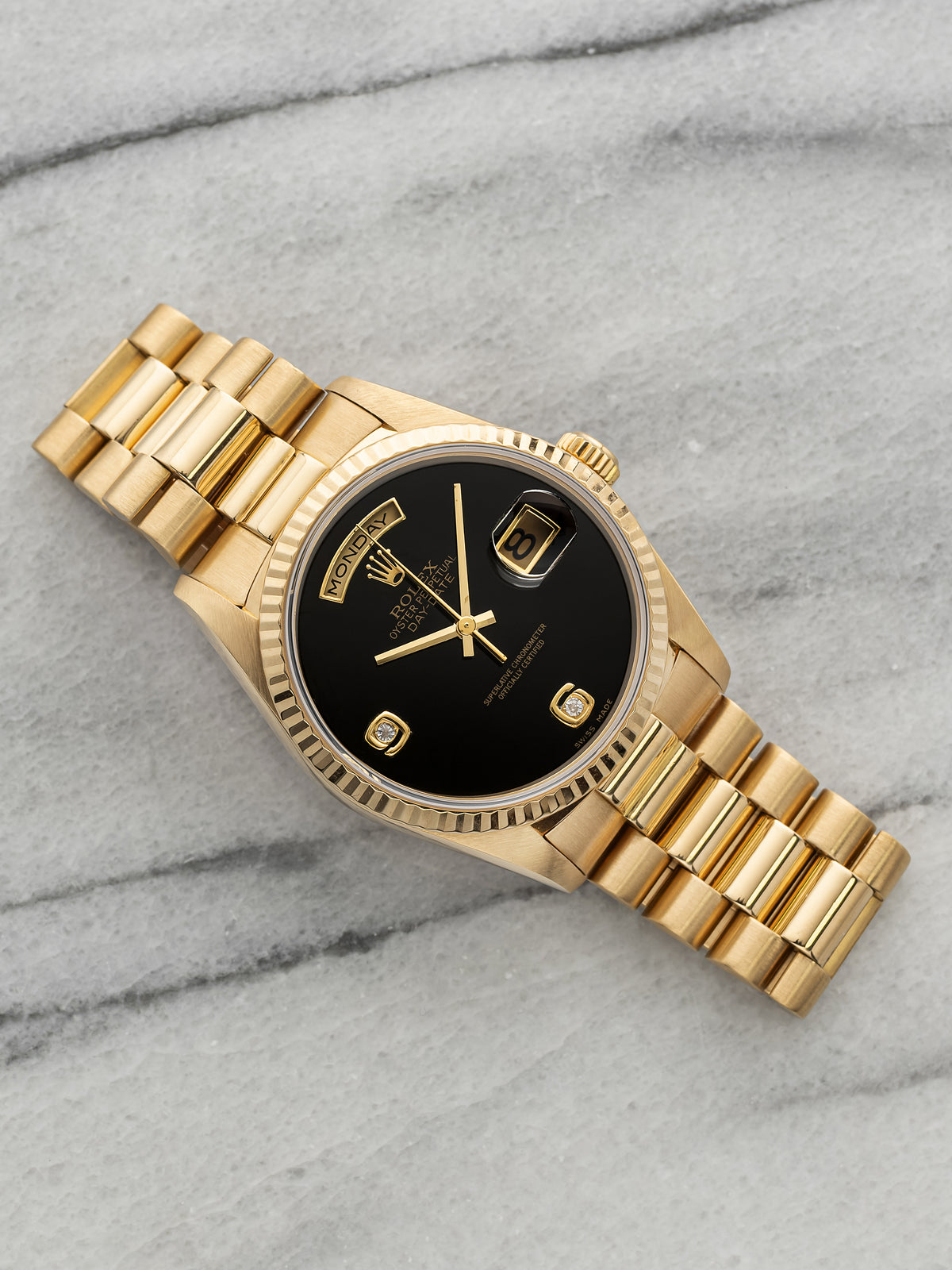 Vintage 1996 Rolex Day-Date President 18238 18K YG Onyx Stone Diamond Dial 36mm