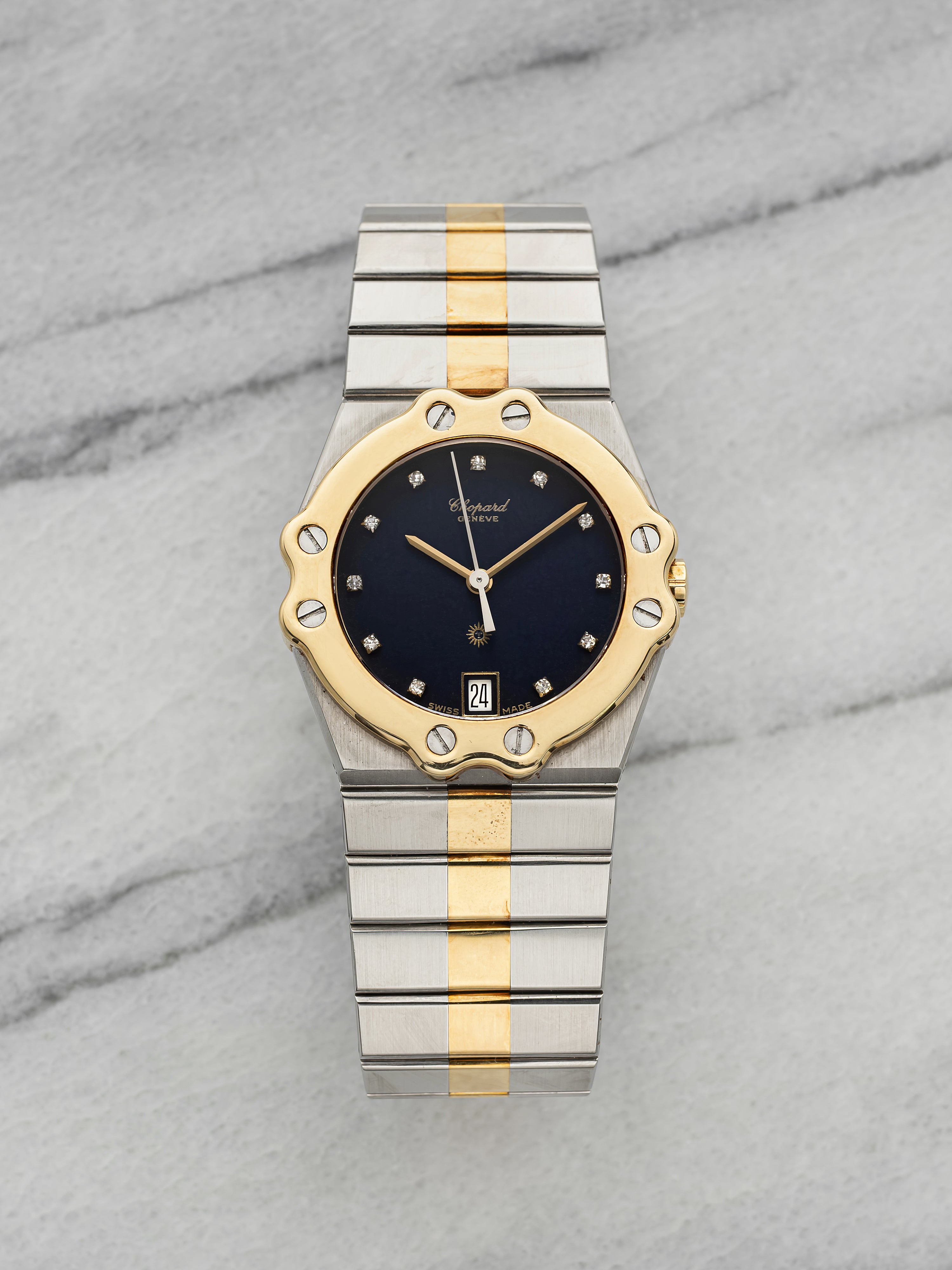 Vintage 1988 Chopard St. Moritz 8023 Two-Tone Blue Diamond Dial Quartz 32mm
