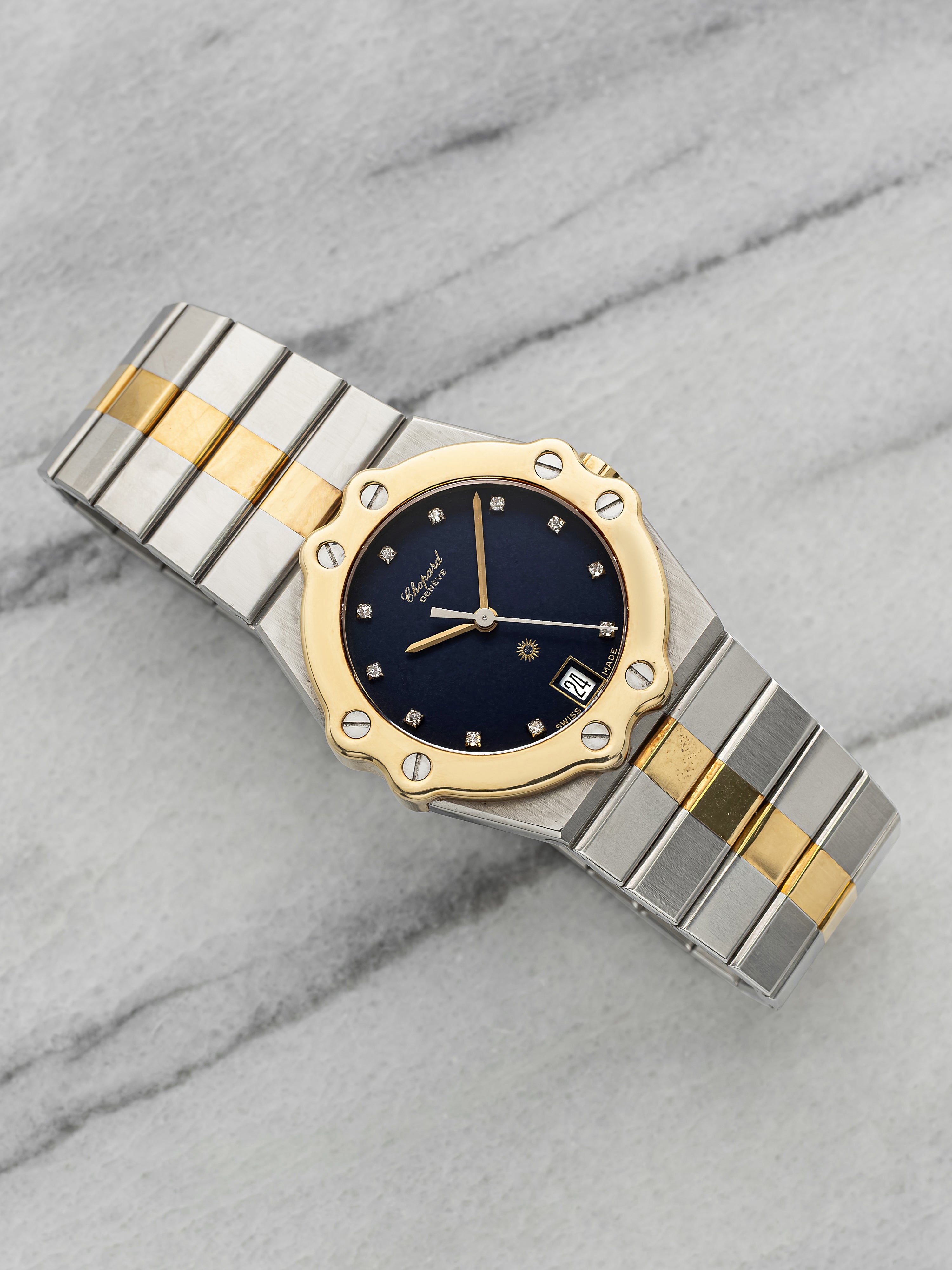 Vintage 1988 Chopard St. Moritz 8023 Two-Tone Blue Diamond Dial Quartz 32mm