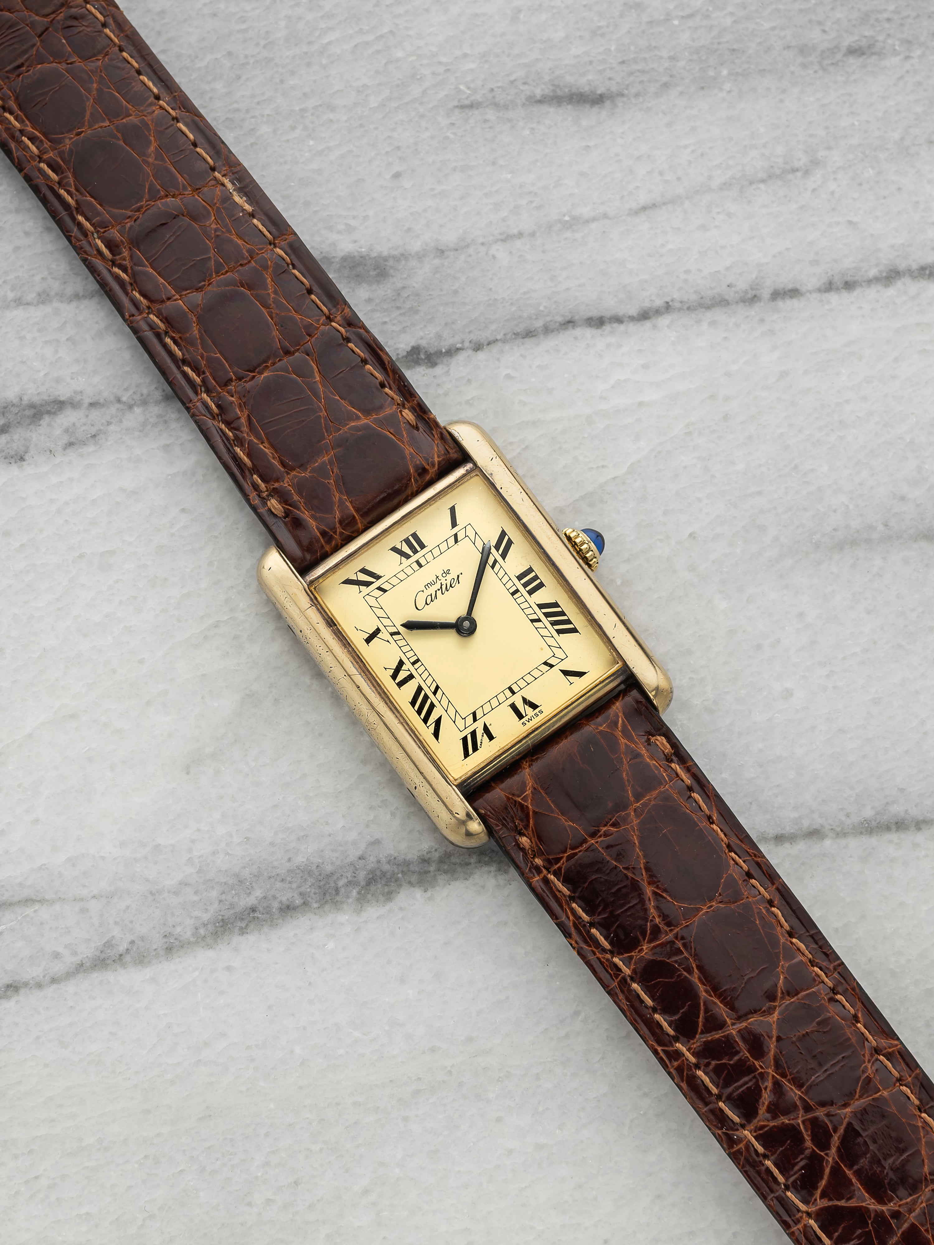Vintage 1970s Cartier Must de Tank Vermeil Lemon Roman Dial Manual 23mm