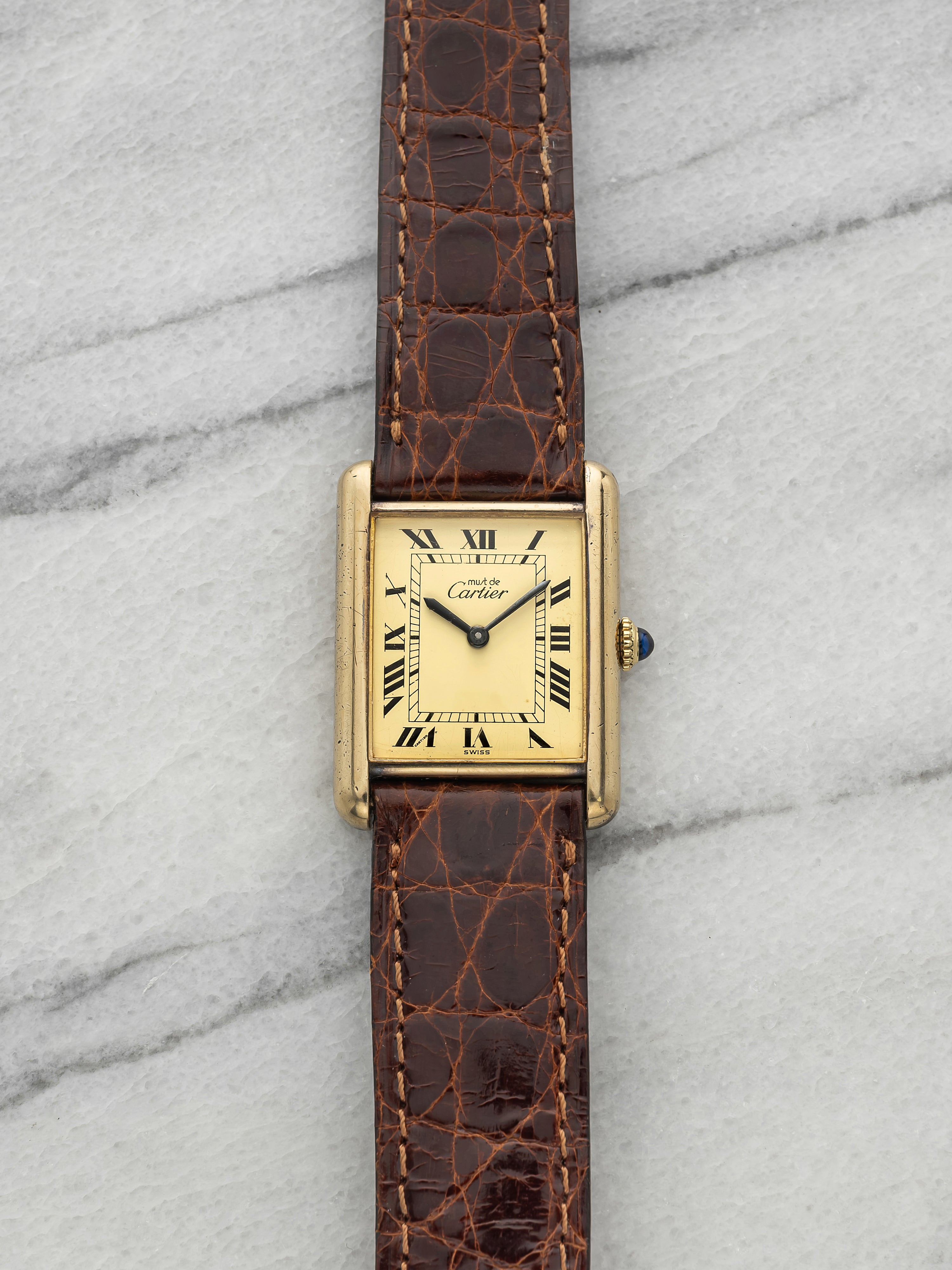Vintage 1970s Cartier Must de Tank Vermeil Lemon Roman Dial Manual 23mm