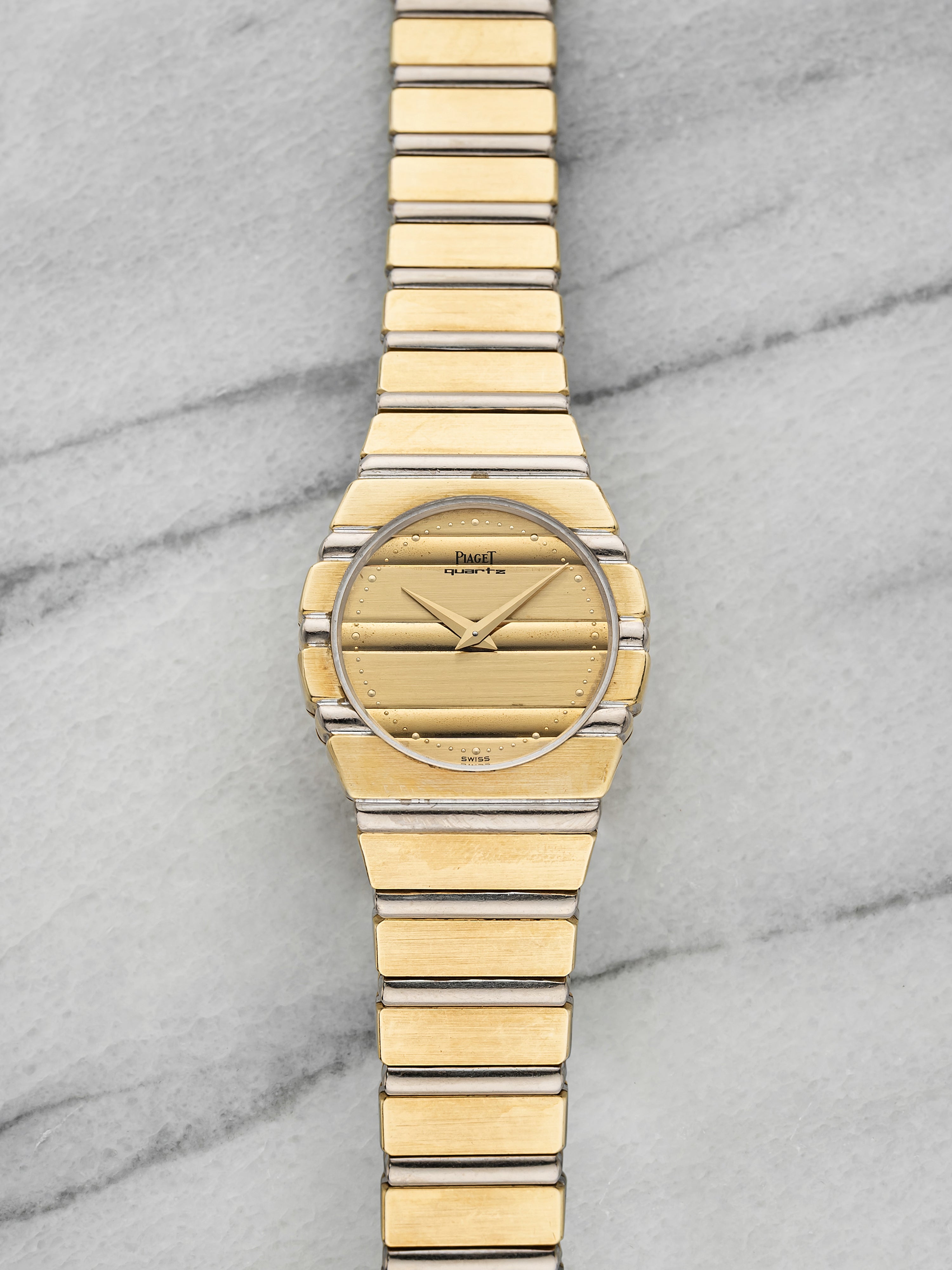 Vintage 1980s Piaget Polo 761C701 18K Yellow Gold Champagne Dial Quartz 26mm