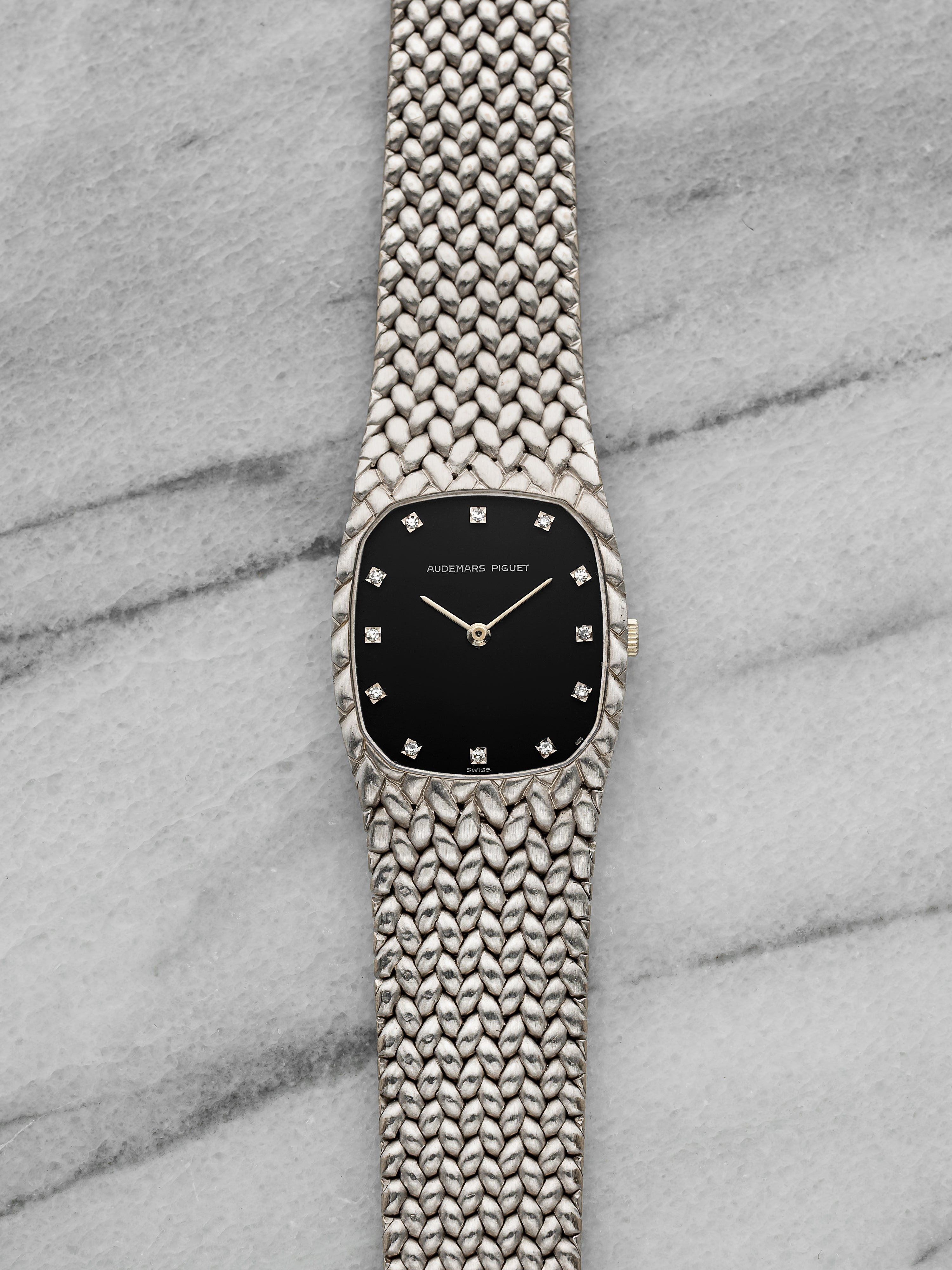 Vintage 1970s Audemars Piguet Heavy Cobra 18K WG Black Diamond Dial Manual 27 mm