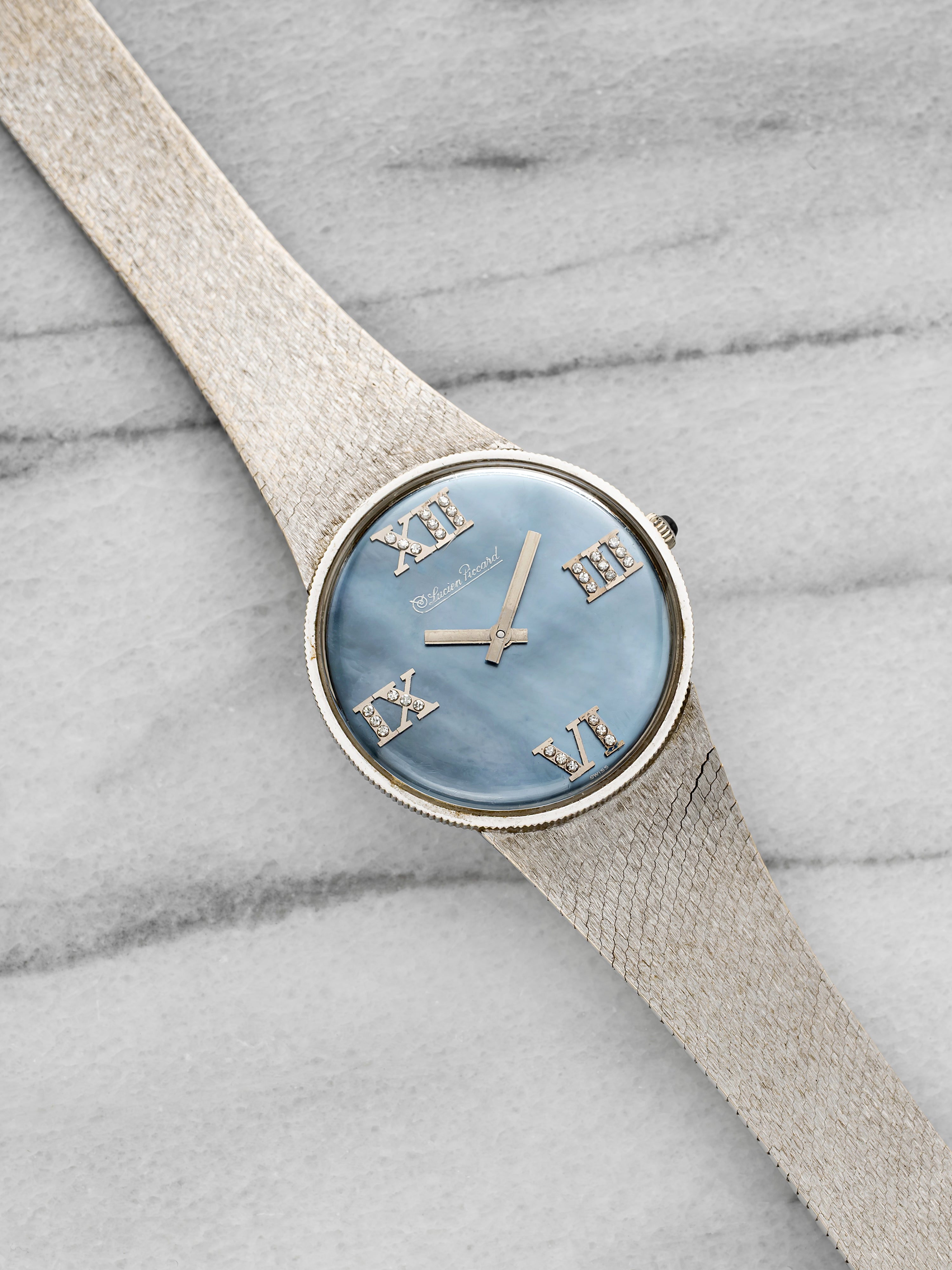 1960s Lucien Piccard Dress Watch 14K WG Mother of Pearl Dial Manual 33 mm