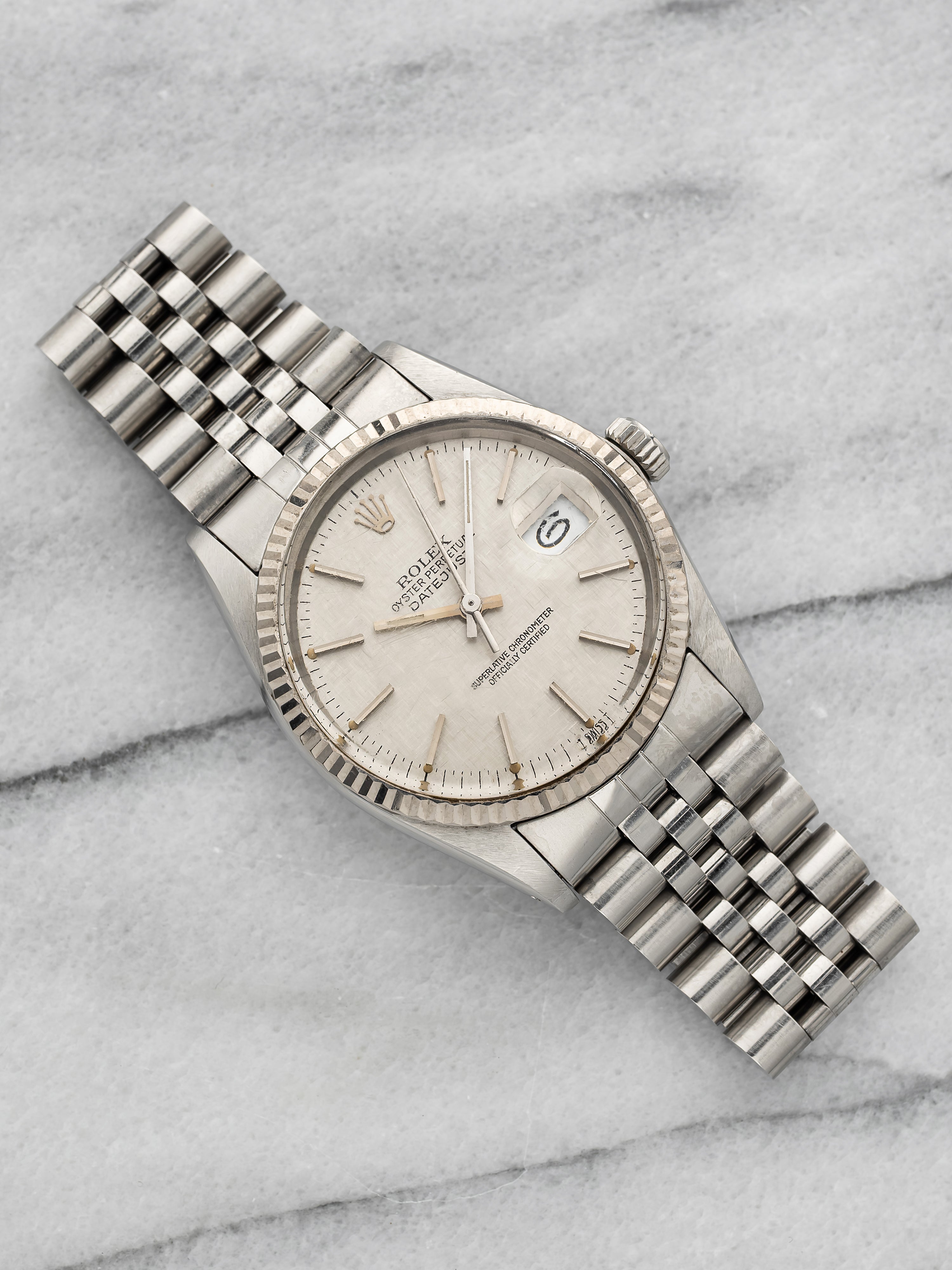 1984 Rolex Datejust 36 16014 – Stainless Steel White Gold Silver Linen Dial