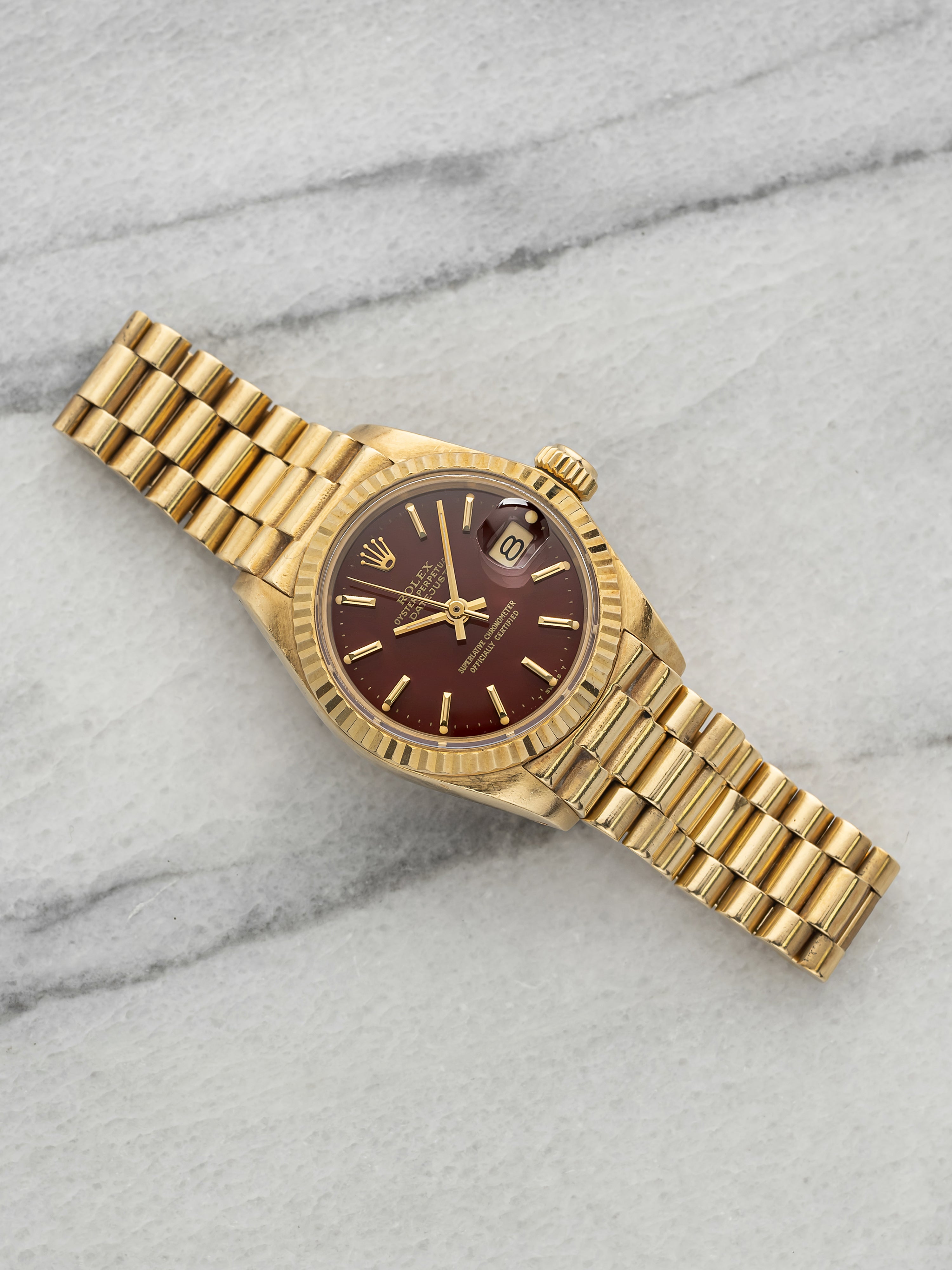 1979 Rolex Lady Datejust 6917 - 18K Yellow Gold Red "Oxblood" Stella Dial