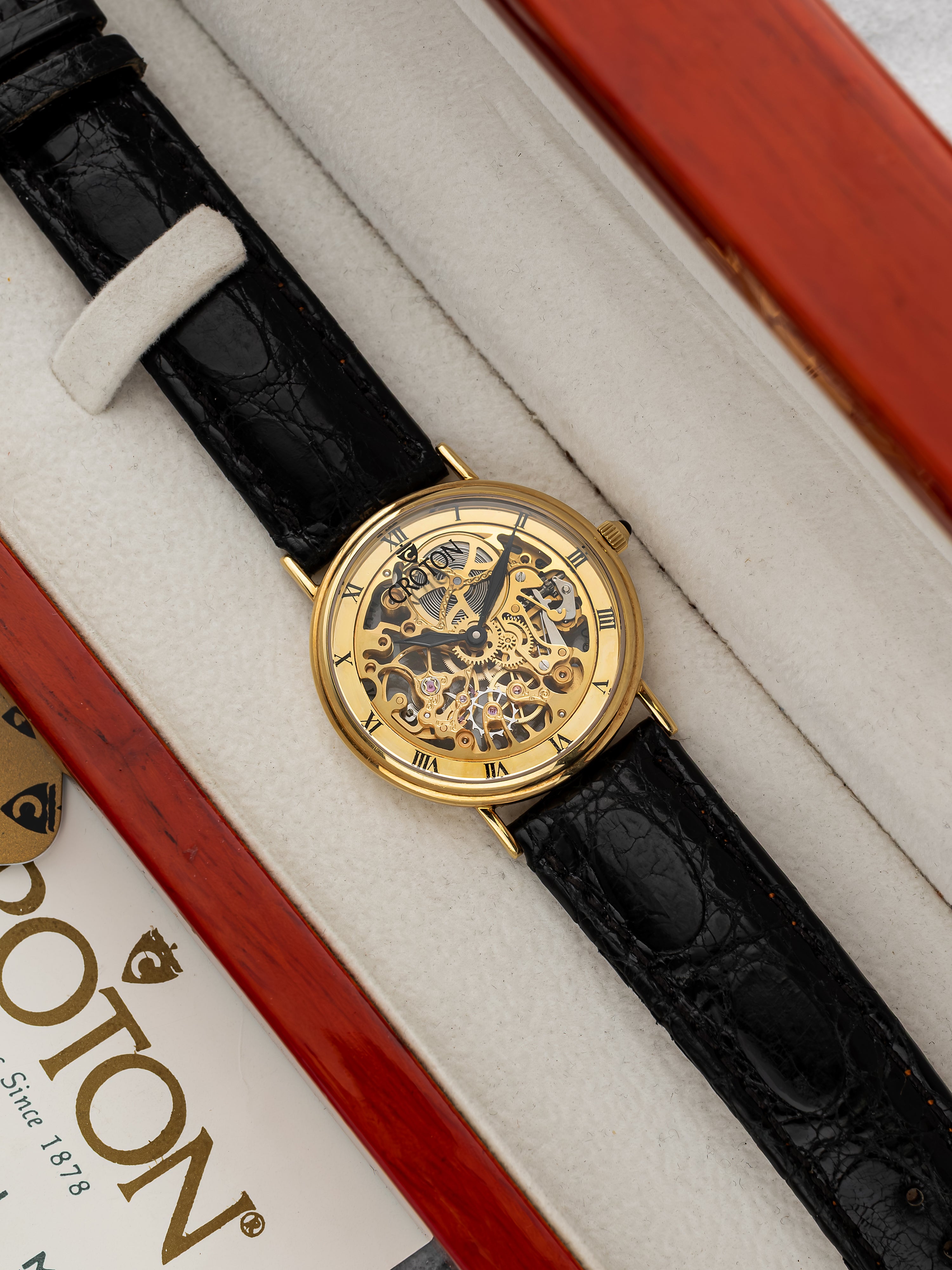 Vintage 1990s Croton Skeleton 18K Yellow Gold Manual Wind 33 mm