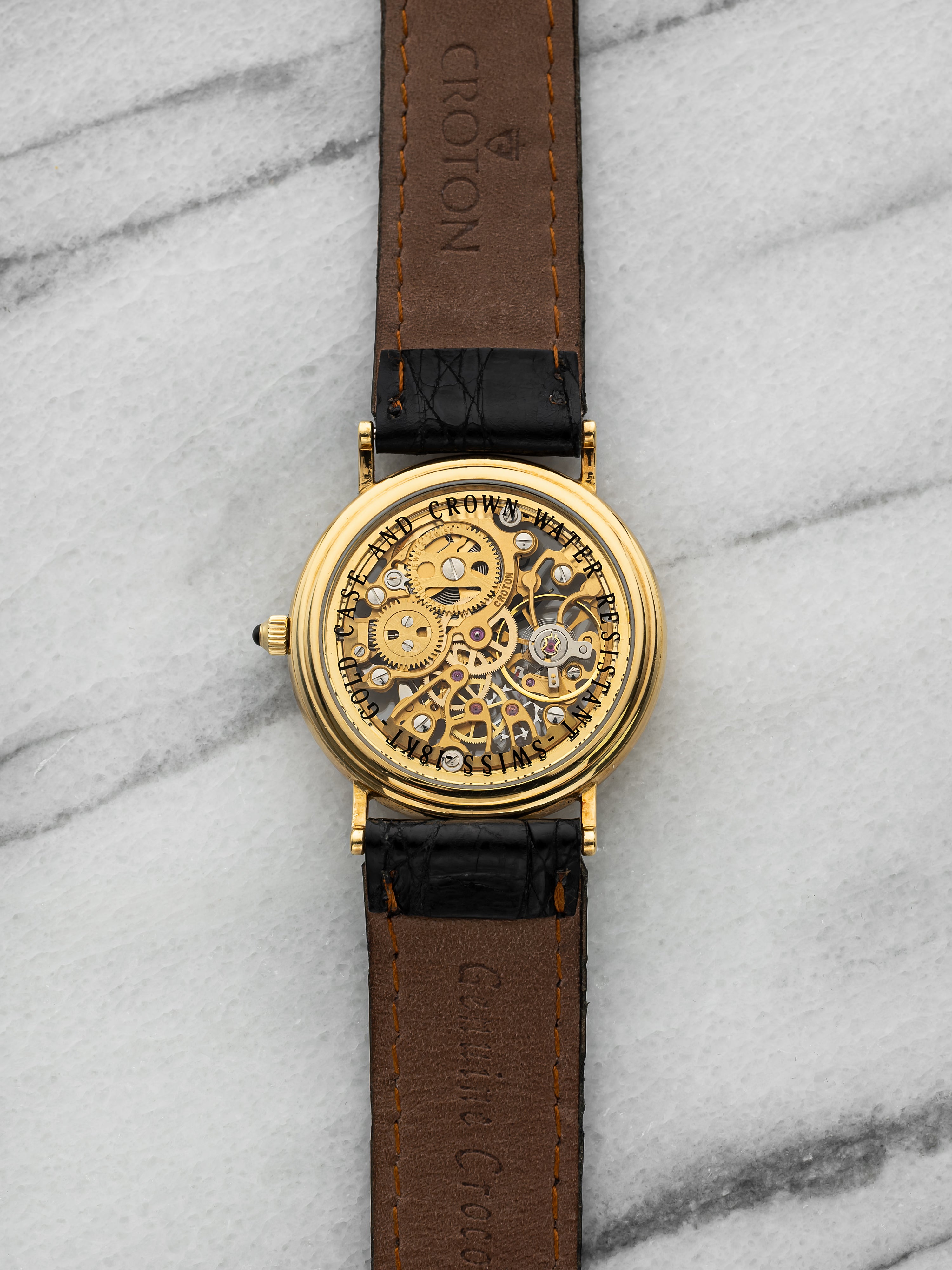 Vintage 1990s Croton Skeleton 18K Yellow Gold Manual Wind 33 mm
