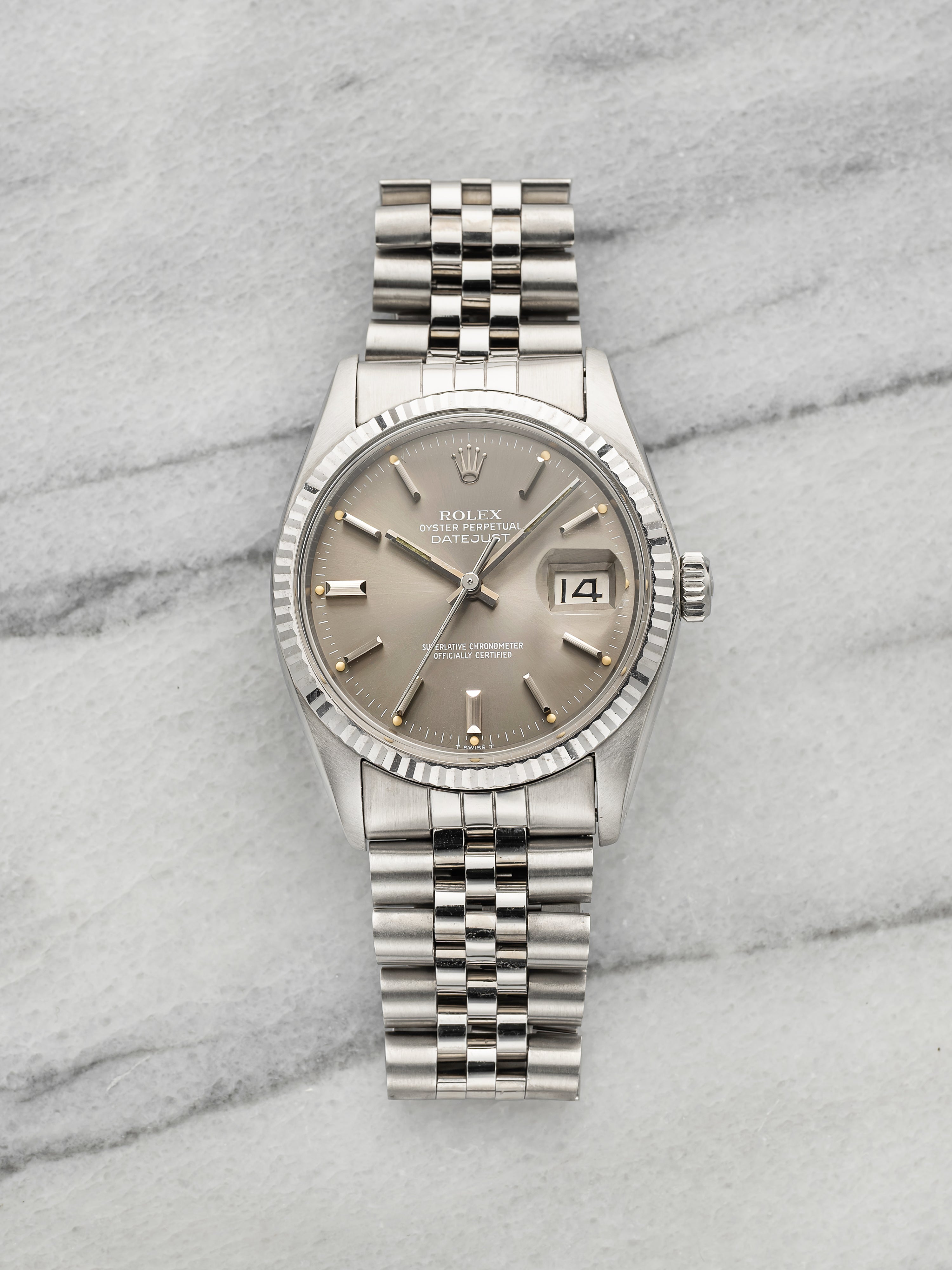 Vintage 1978 Rolex Datejust 16014 Steel White Gold Grey Dial Automatic 36mm