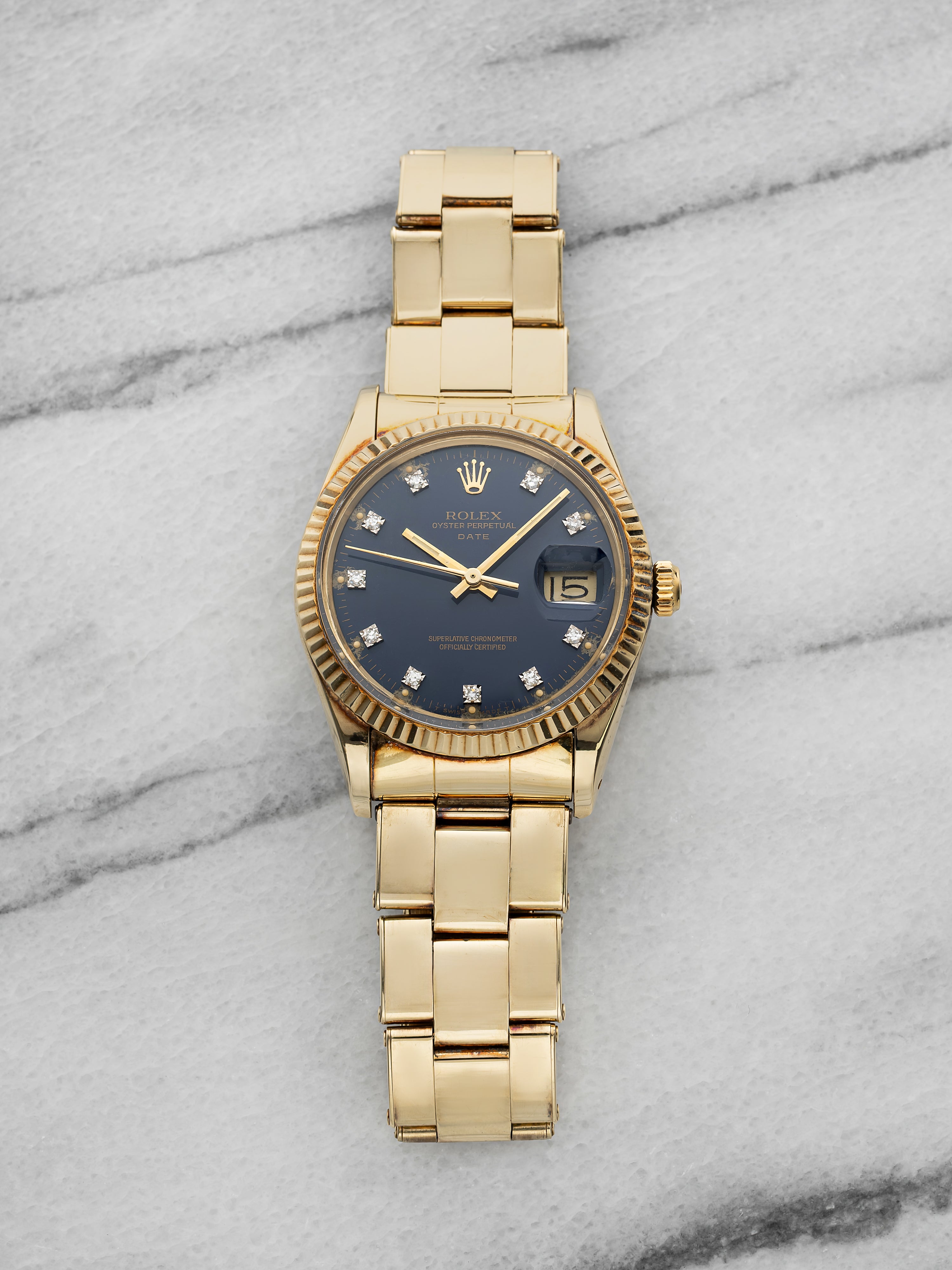 ROLEX Oyster Perpetual Date 本体 1986 Rolex Oyster Perpetual Date 15037 - 14K Yellow Gold Purple Diamon