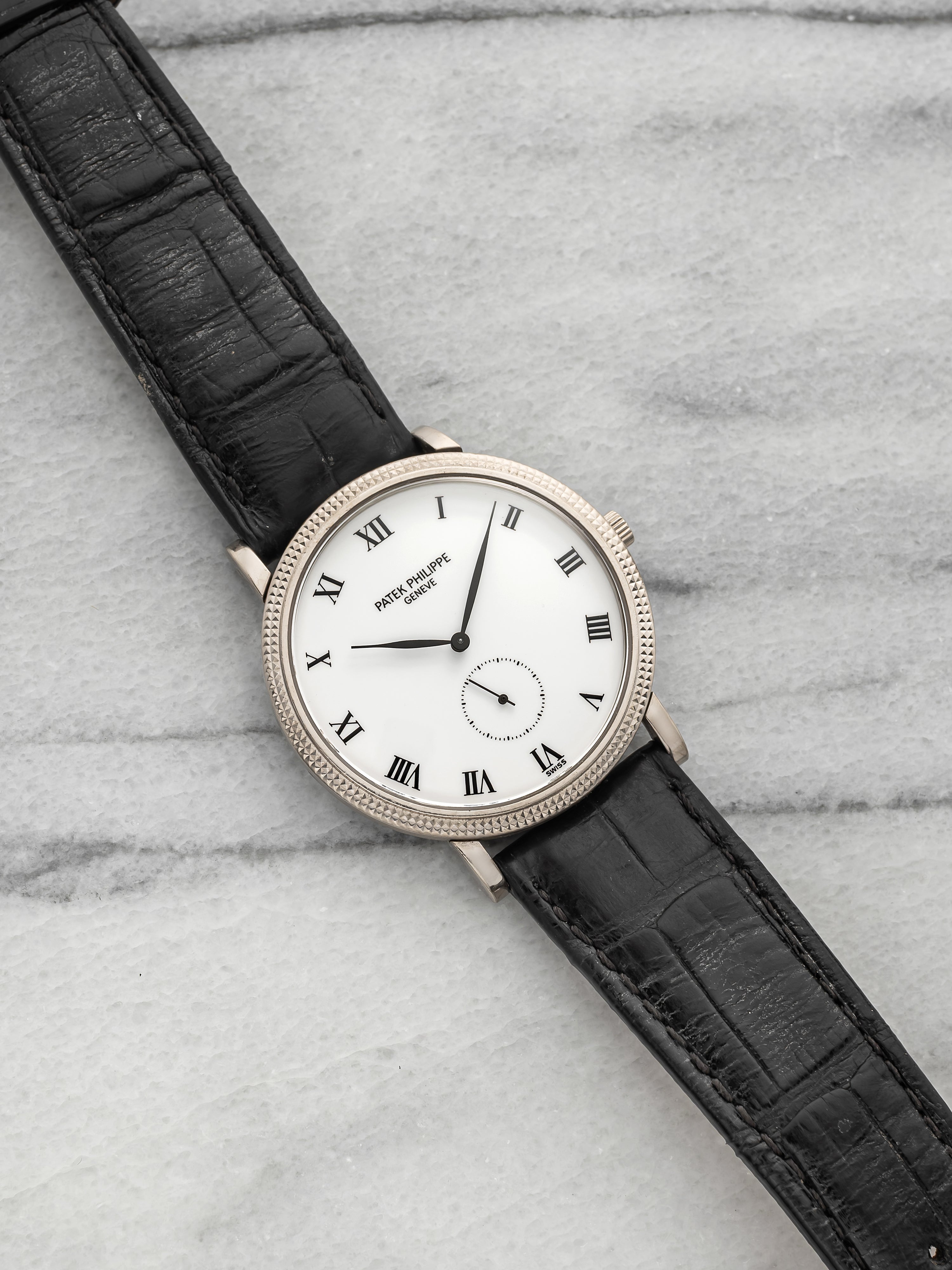 2000s Patek Philippe Calatrava 3919 18K White Gold Hobnail Bezel Manual 33mm