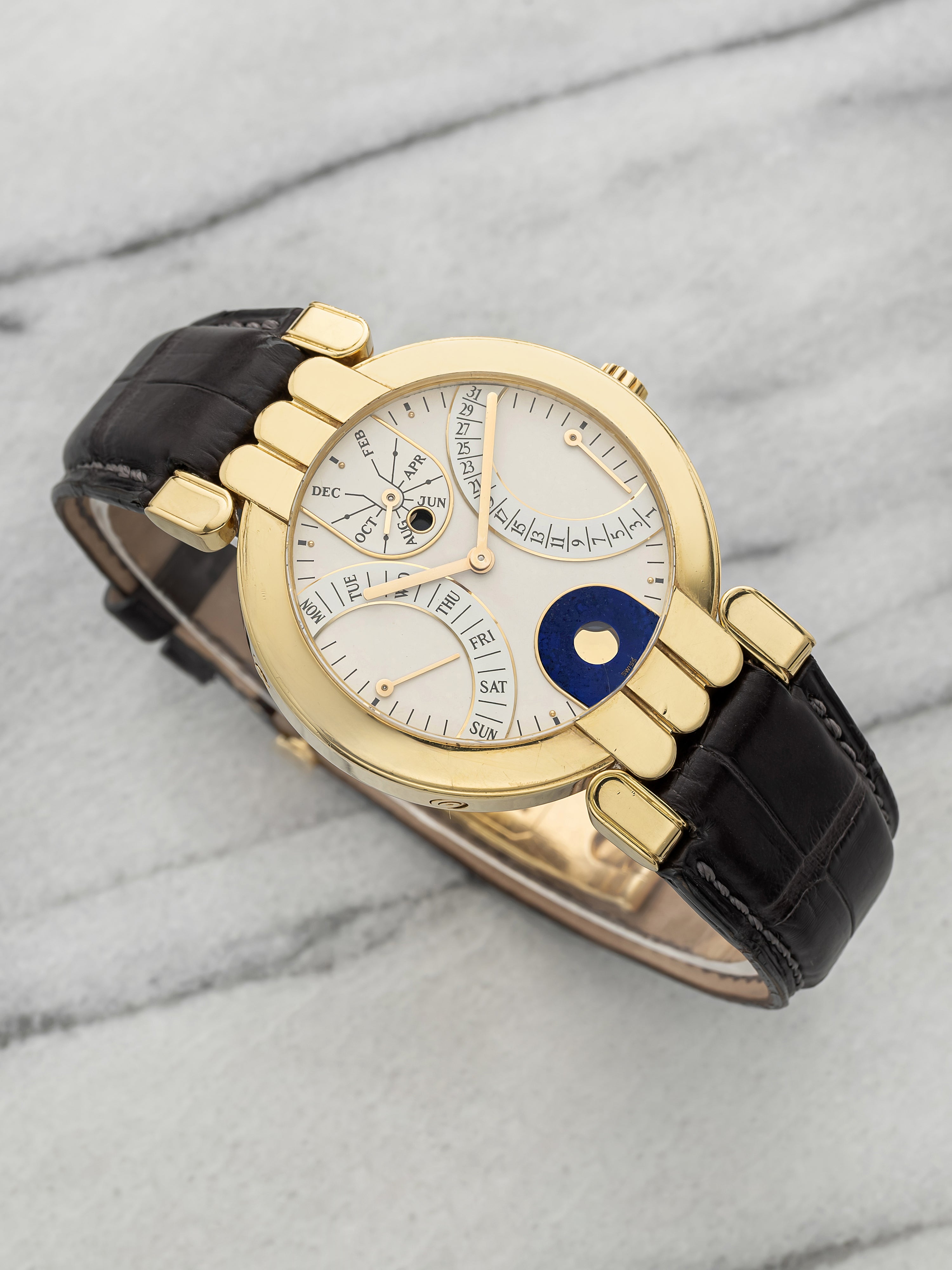 Harry Winston Bi-Retrograde Perpetual Calendar - 18K YG White Dial Lapis Lazuli Moonphase