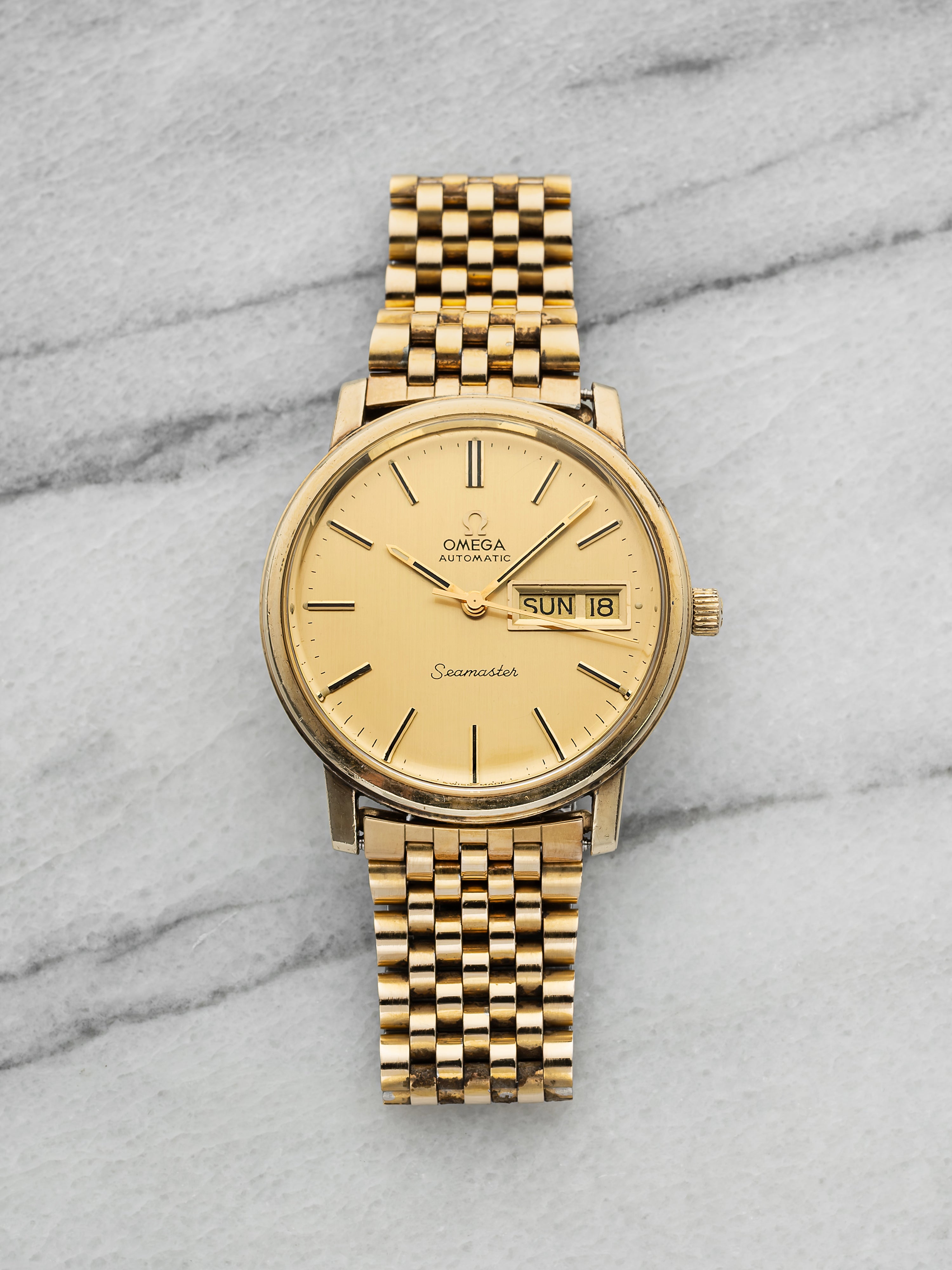 Vintage 196Os Omega Seamaster 116.0206 Steel 10K Yellow Gold Champagne Dial 36mm