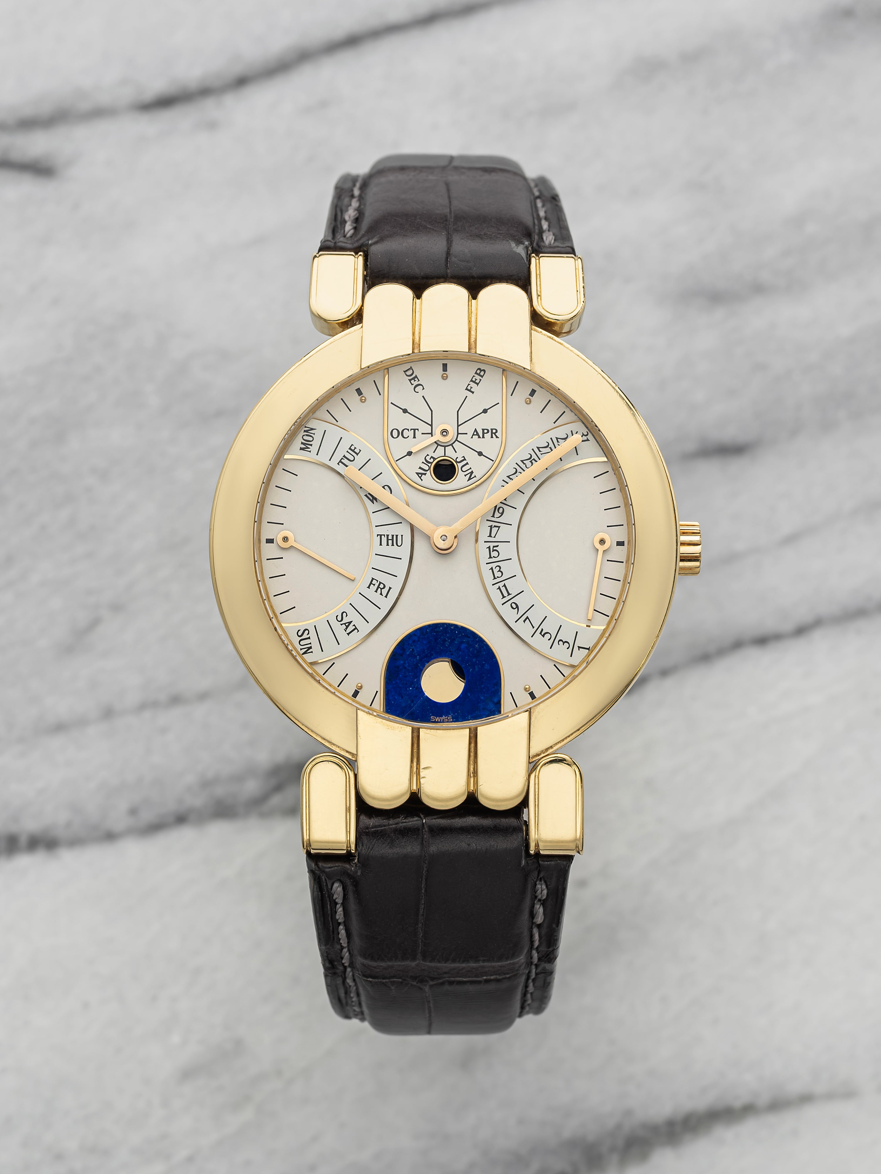 Harry Winston Bi-Retrograde Perpetual Calendar - 18K YG White Dial Lapis Lazuli Moonphase