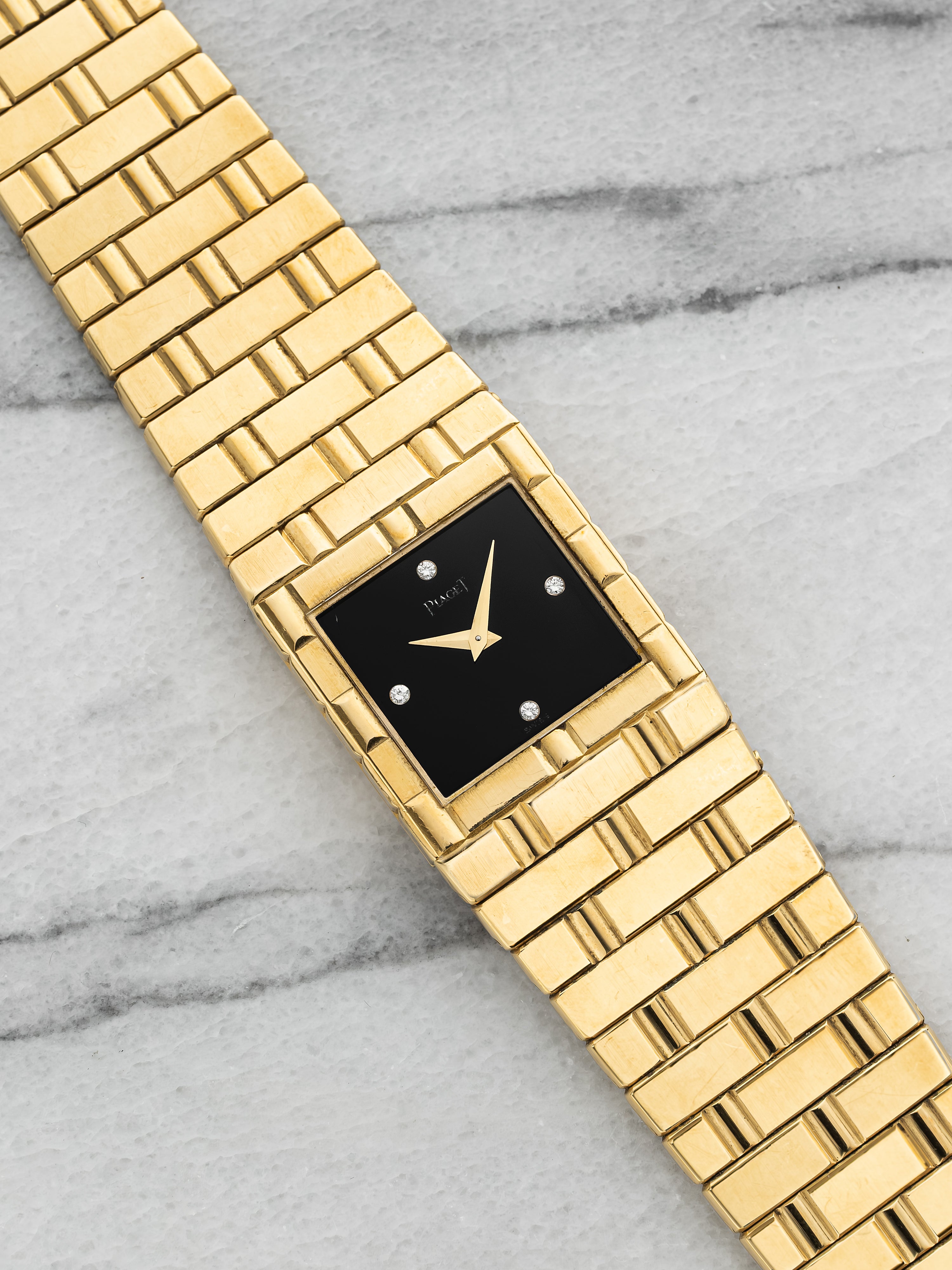 Piaget Polo 7131 – Rare 18K YG Bracelet, Onyx Diamond Dial
