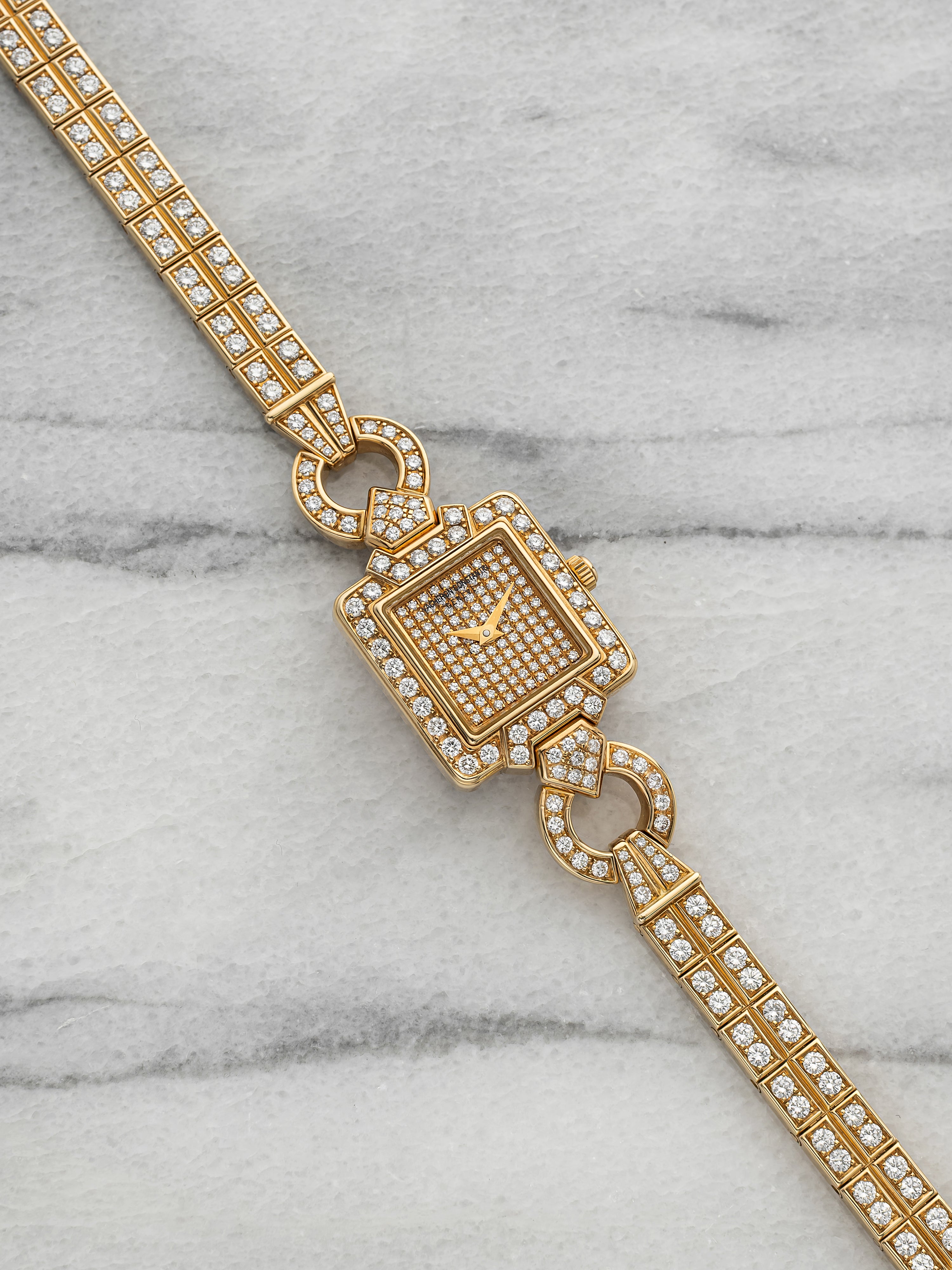 Vintage 1990s Vacheron Constantin Lady 18K Yellow Gold Diamond Pave Quartz 20mm