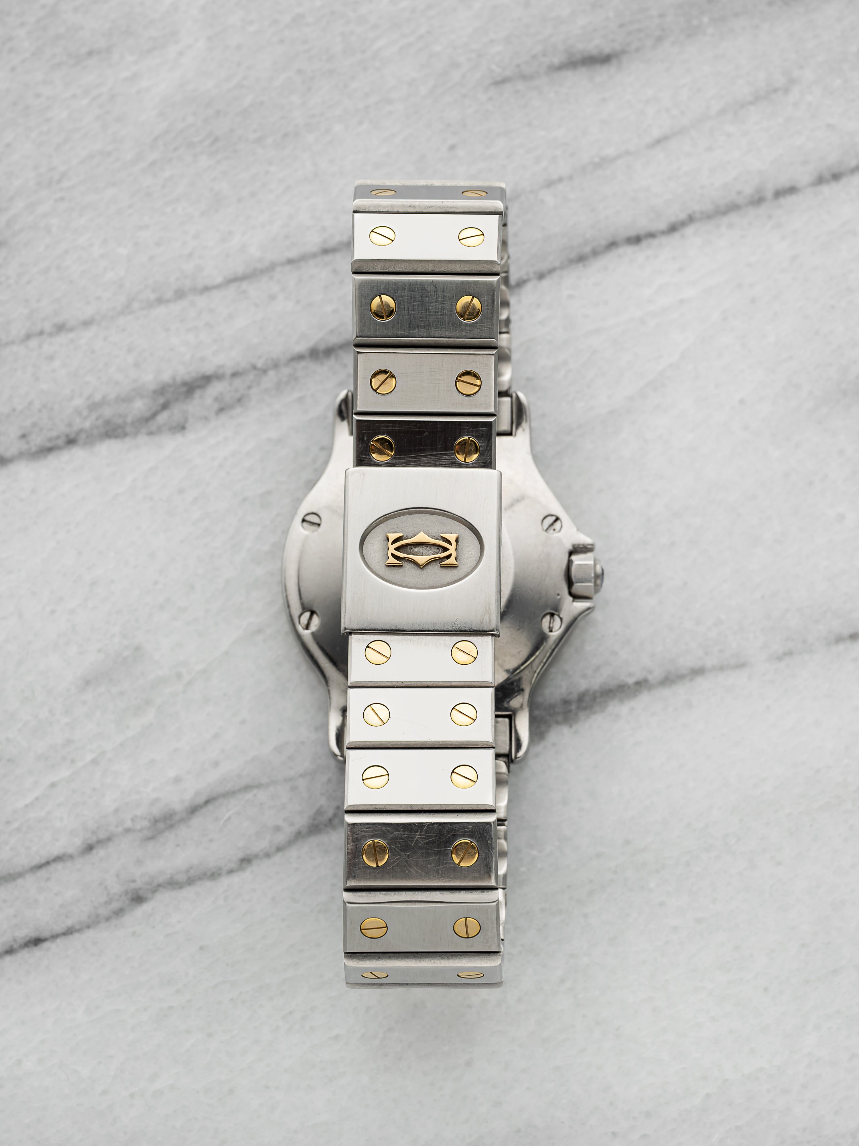 Vintage 1990s Cartier Santos Octagonal 2966 Two-Tone White Roman Dial Auto 30 mm