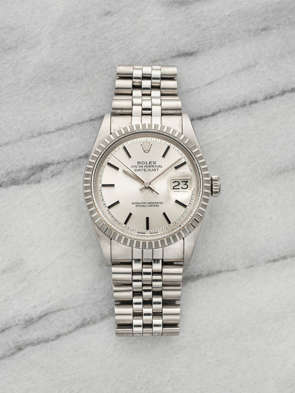 Vintage 1976 Rolex Datejust 1603 Stainless Steel Silver Sunburst Dial Auto 36mm