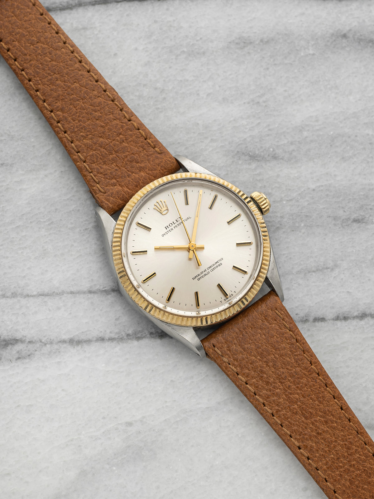 Vintage 1972 Rolex Oyster Perpetual 1005 Two Tone Silver Dial Auto 34mm