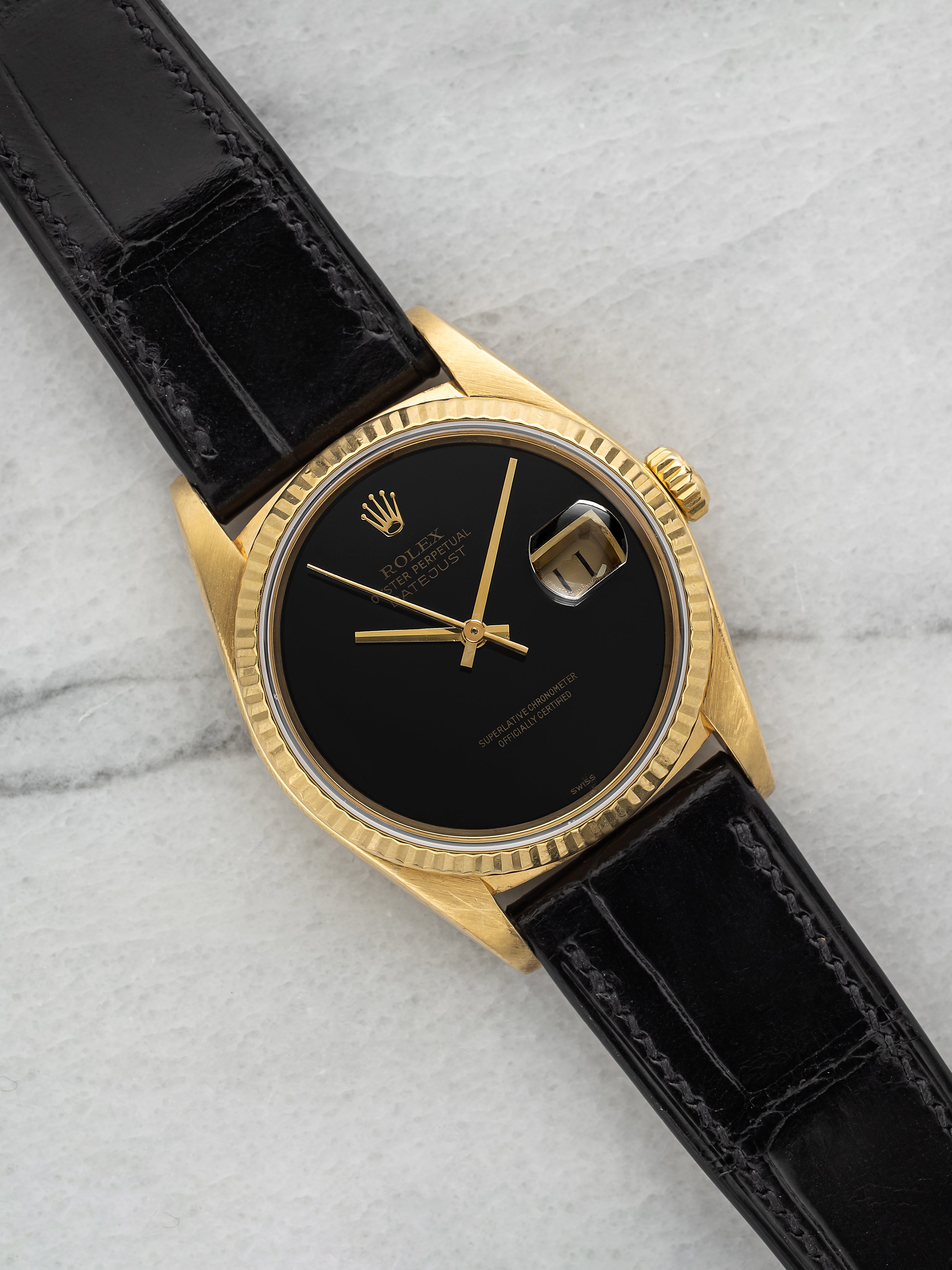 1987 Rolex Datejust 16018 – 18K Yellow Gold Factory Onyx Dial