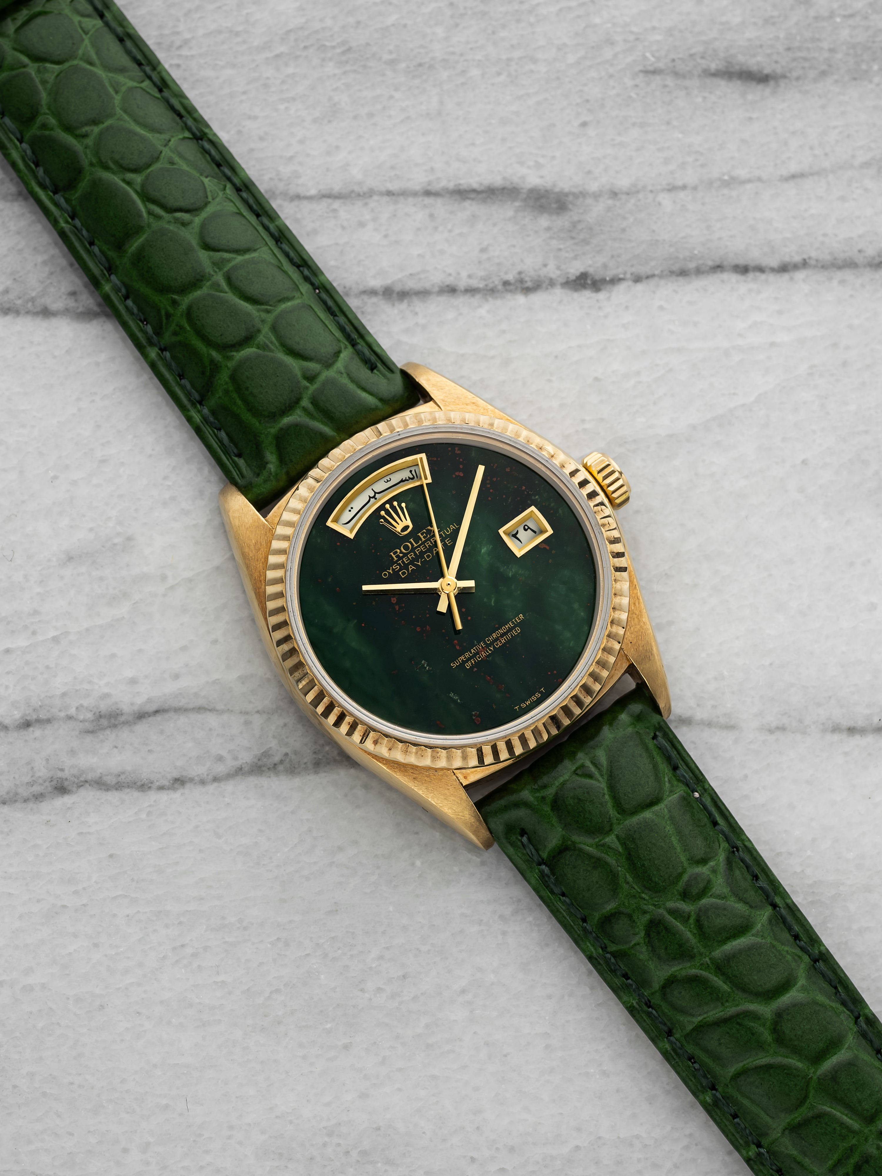 Vintage 1980s Rolex Day-Date 18038 18K YG Bloodstone Dial Automatic 36mm