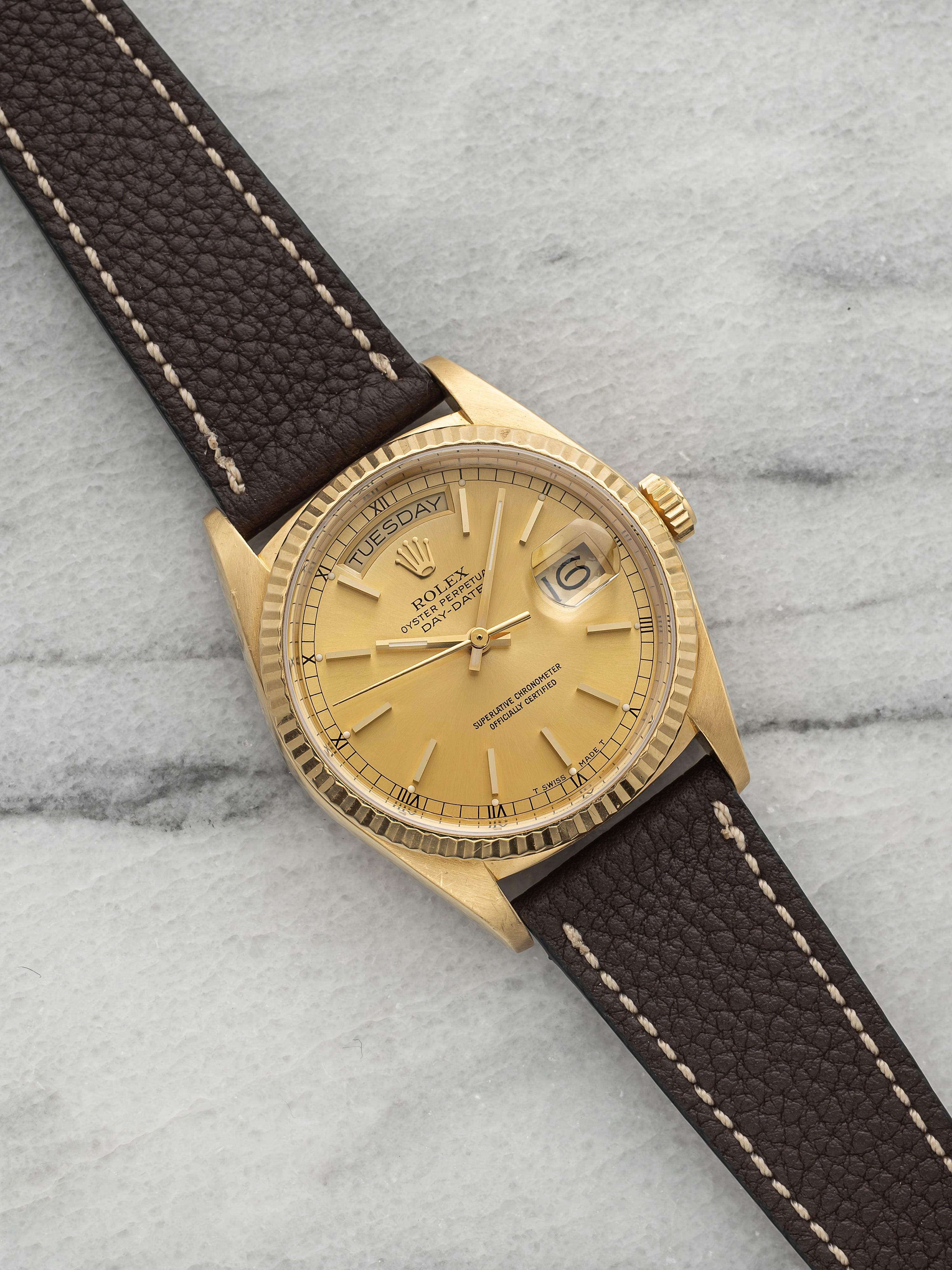 Vintage 1984 Rolex Day-Date 18038 18K YG Champagne Dial Auto 36mm